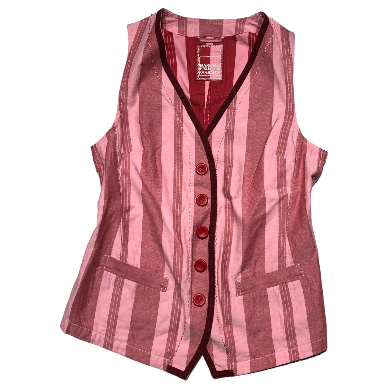 MARITHE FRANCOIS GIRBAUD(マリテフランソワジルボー) 00's striped gilet ストライプ ジレ F6-4164 M ピンク×レッド Y2K ベスト ギミック