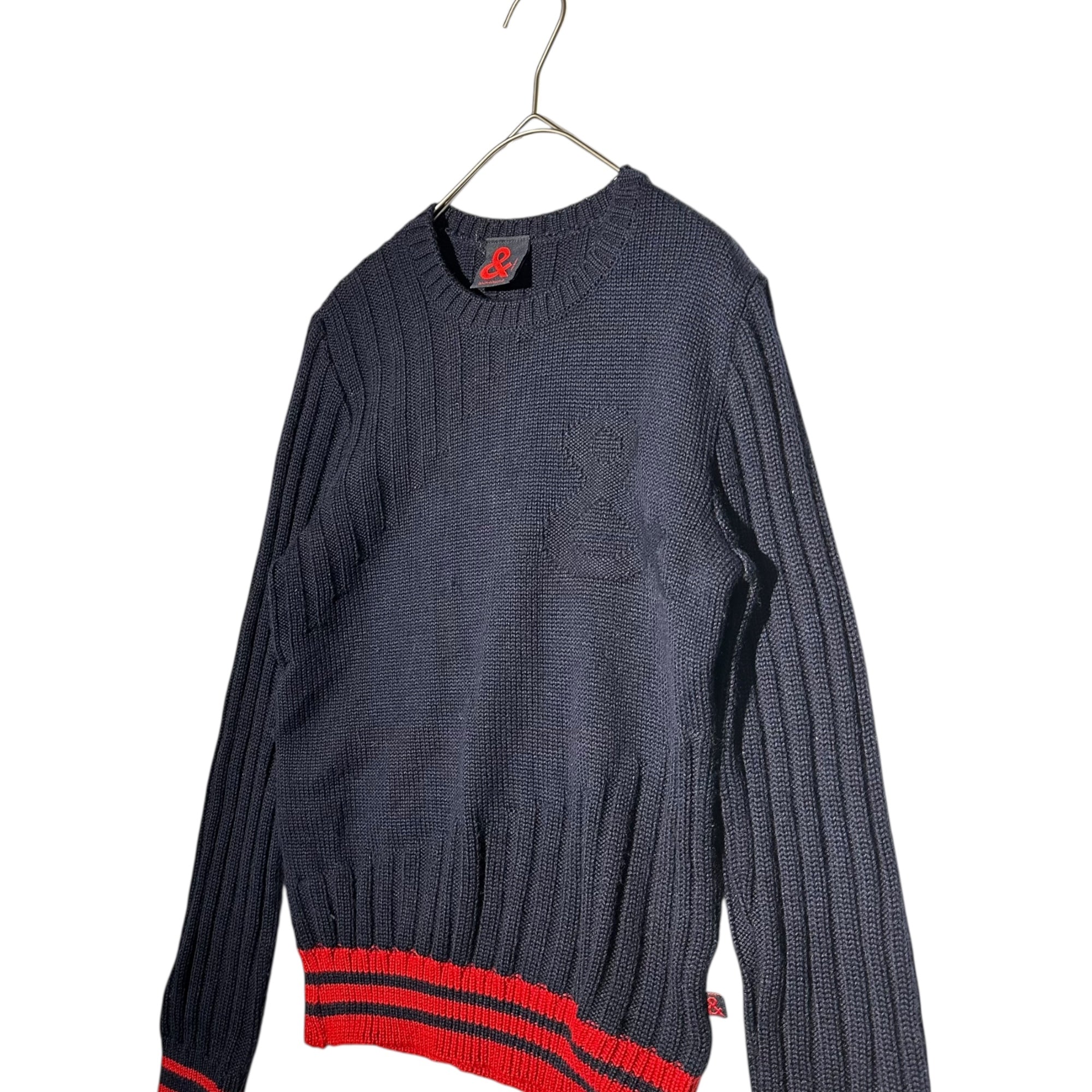 D&G(ディー&ジードルガバドルチェ&ガッバーナ) Chest “&” weave crew neck school knit 胸 「&」織り クルーネック スクール ニット K687.8224 38(M程度) ネイビー×レッド