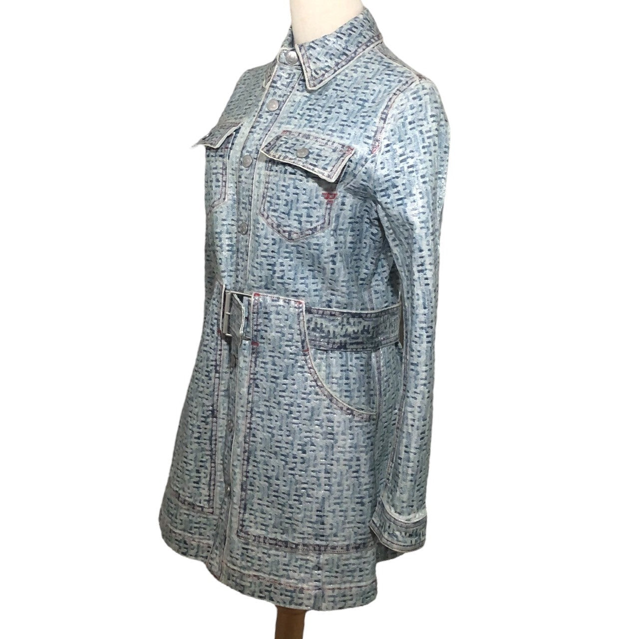 DIESEL(ディーゼル) 22SS De-Minty-Z-Fsb ミニ ドレス ワンピース モノグラム コーティング デニム ジャケット コート A0767809E48 S ライトインディゴ