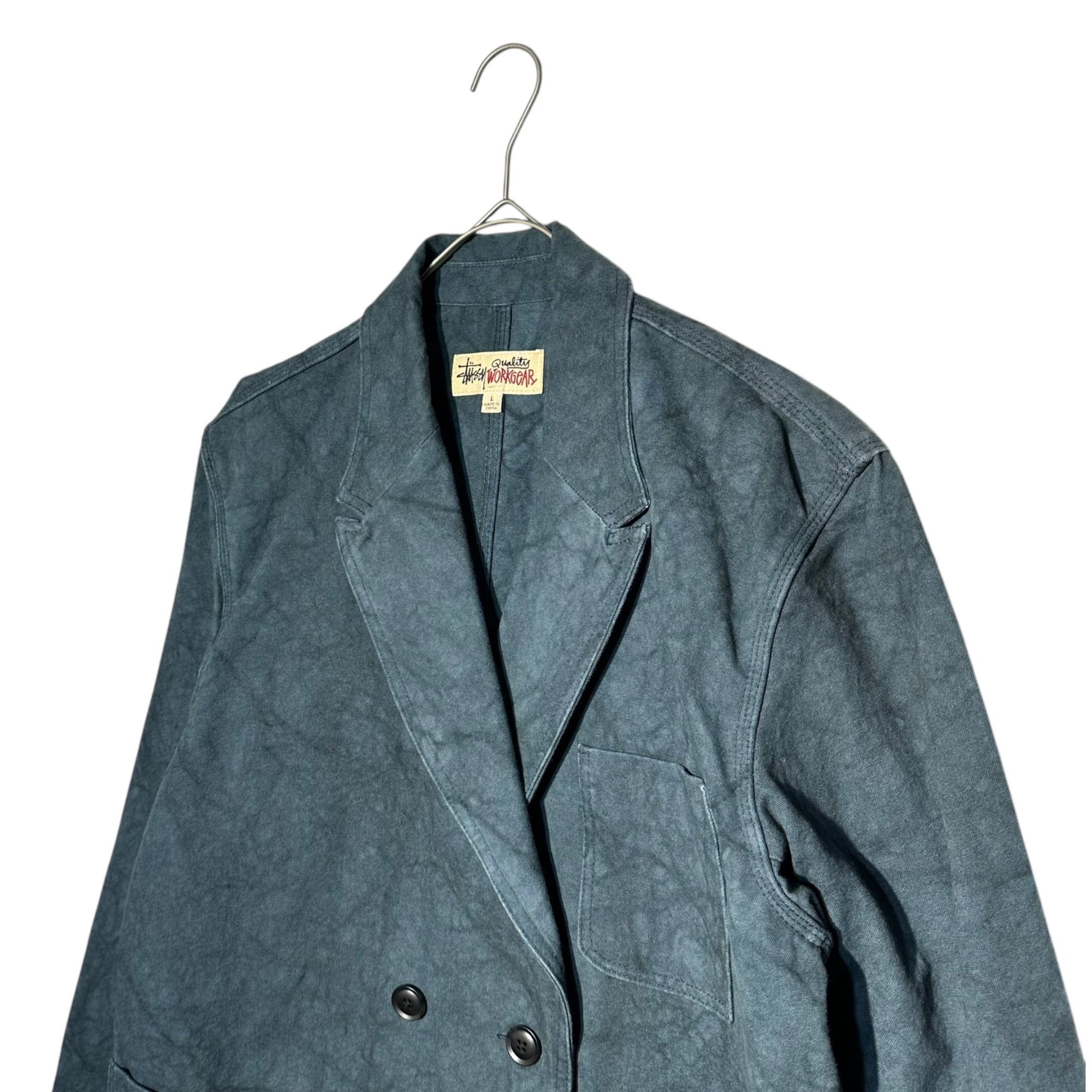 STUSSY(ステューシー) CANVAS DOUBLE BREASTED JACKET キャンバス ダブルブレスト ジャケット L ネイビー タイダイ WORKGEAR ワーク