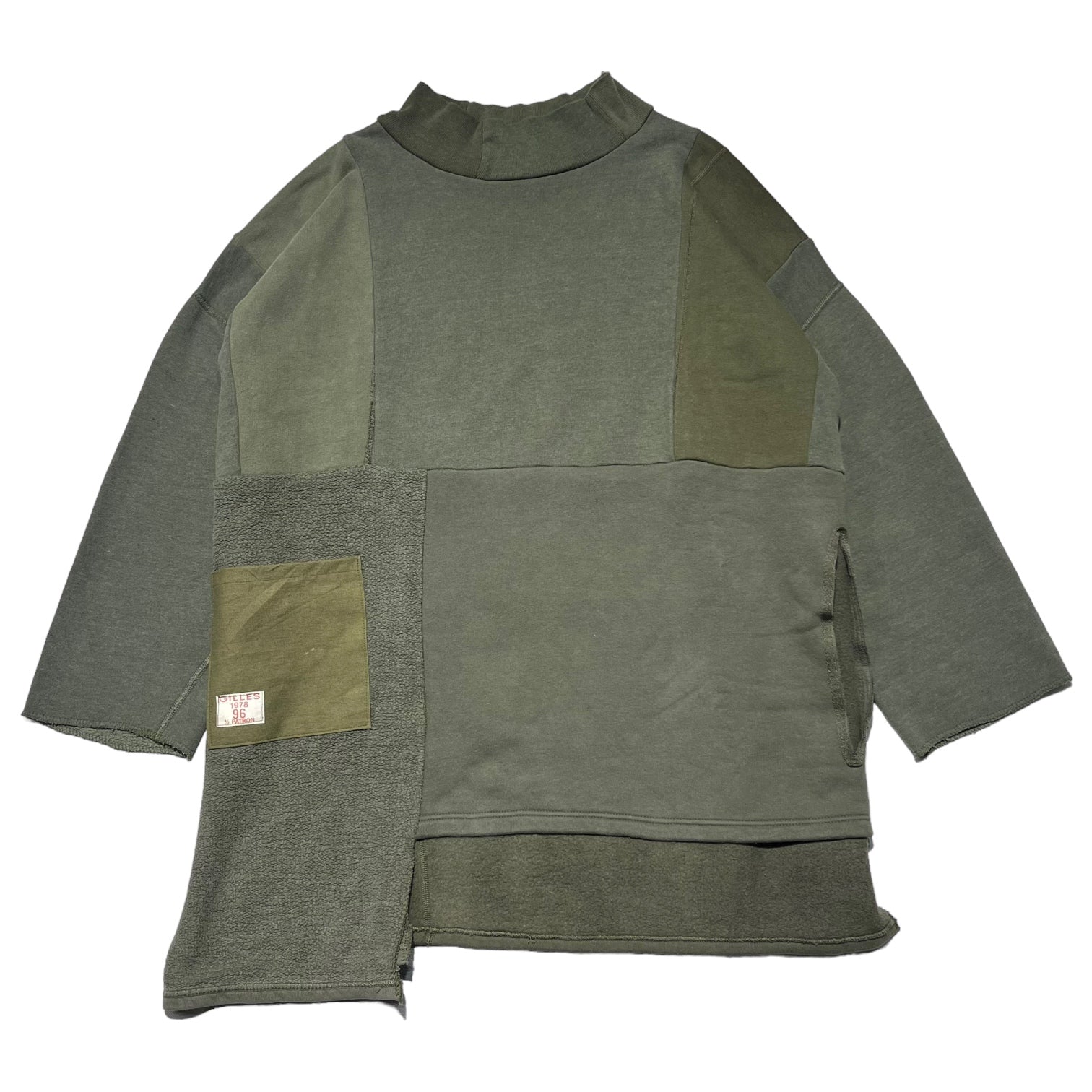 yoused(ユーズド) EURO PATCH WORK MILITARY SWEAT ユーロ パッチワーク ワーク ミリタリー スウェット 再構築 FREE カーキ ヴィンテージ生地 リメイク