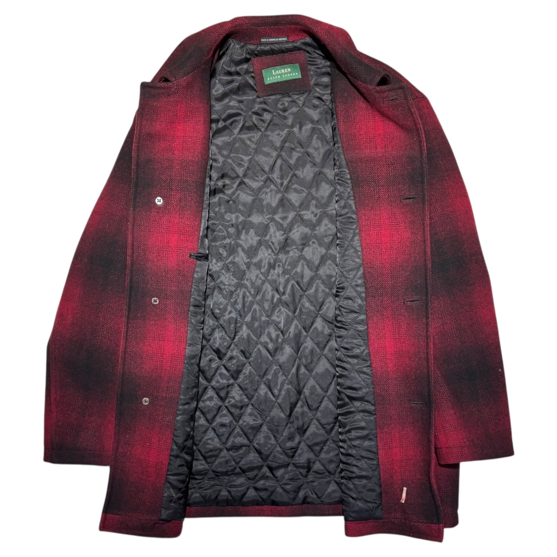 LAUREN RALPH LAUREN(ローレンラルフローレン) 80's Ombre Check Wool Melton Coat オンブレ チェック ウール メルトン コート M(XXL相当) レッド×ブラック 80年代 緑タグ ヴィンテージ ジャケット