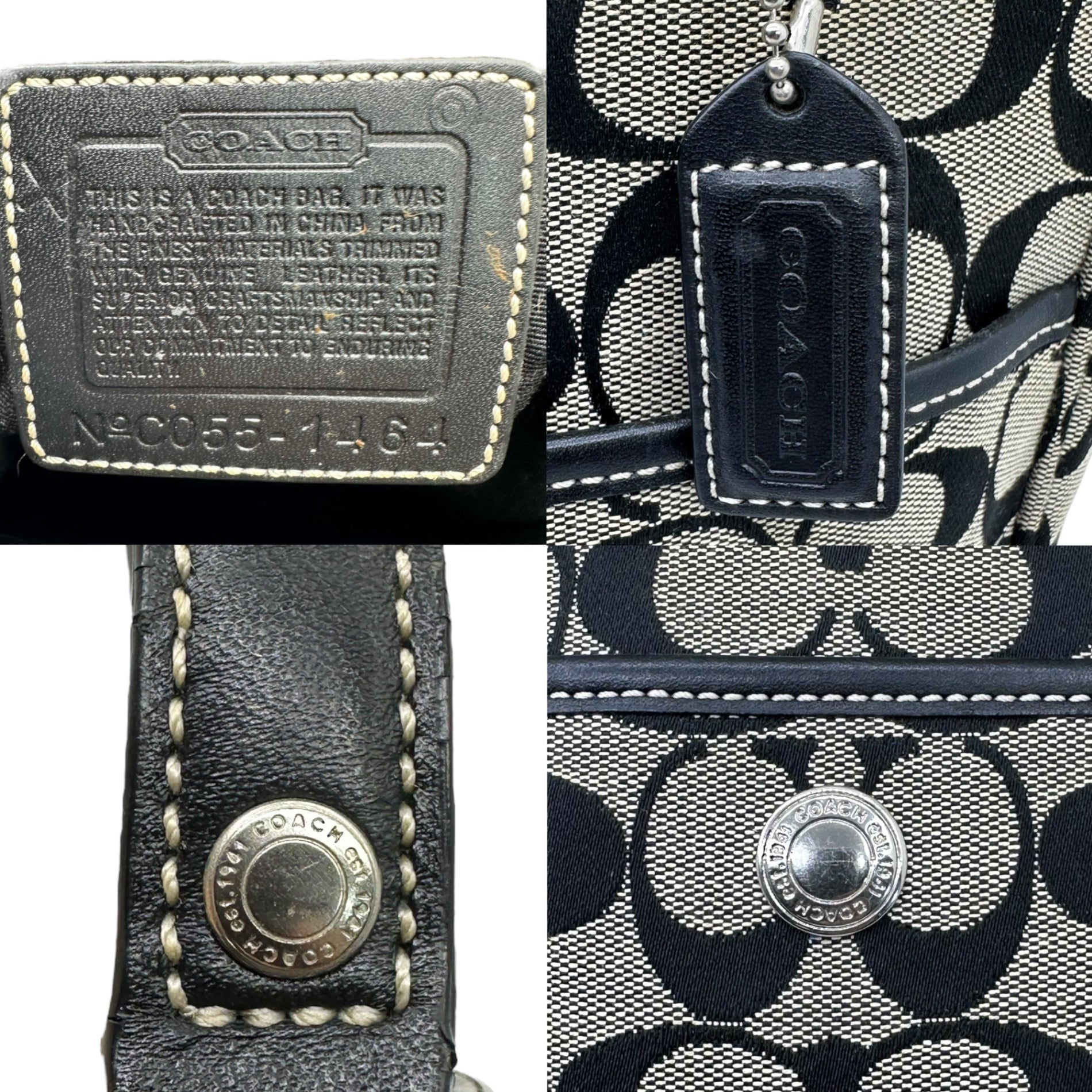 COACH(コーチ) Signature Canvas Leather Tote Bag シグネチャー キャンバス レザー トート バッグ 1464 グレー×ブラック 肩掛け ワンショルダー