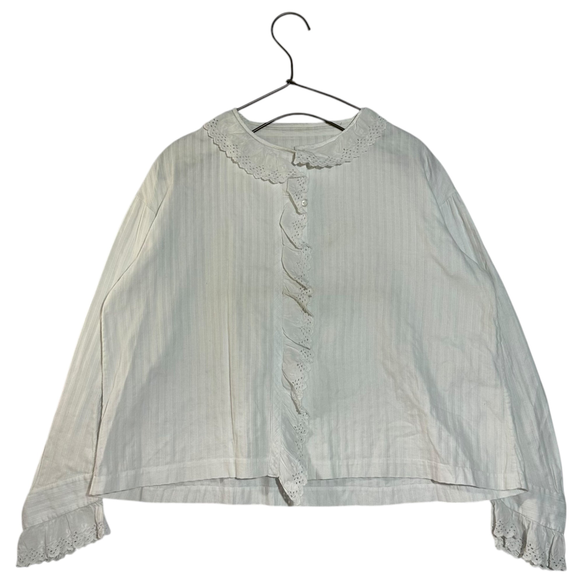Euro vintage(ヨーロッパヴィンテージ) Vintage Cutwork Lace Long Sleeve Stripe Blouse ヴィンテージ カットワーク レース 長袖 ストライプ ブラウス FREE ホワイト 裾にネーム刺繍有