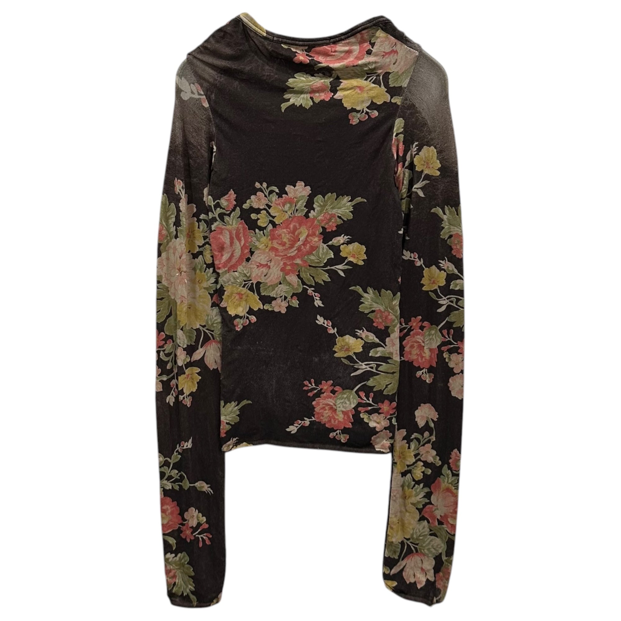 JUNYA WATANABE COMME des GARCONS(ジュンヤワタナベコムデギャルソン) 2002SS Floral-Print L/S Cut-and-Sew フローラル プリント 長袖 カットソー JE-T026 FREE ブラウン×ピンク AD2001