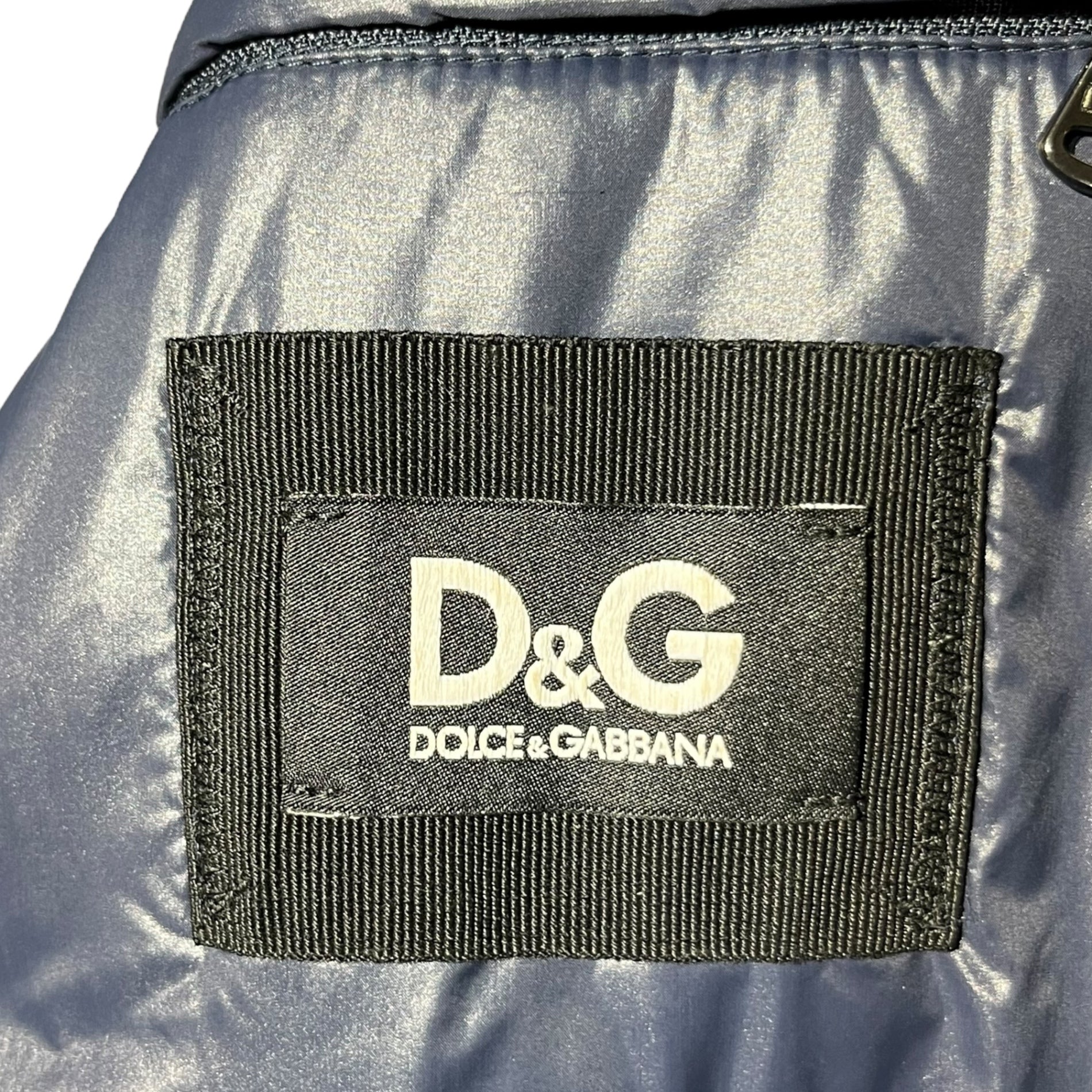 DOLCE&GABBANA(ドルチェ&ガッバーナドルガバ) 00's Union Jack Hoodie Fur Paddet Jacket ユニオンジャック フーディー ファー 中綿 ジャケット 46(M程度) レッド×ネイビー