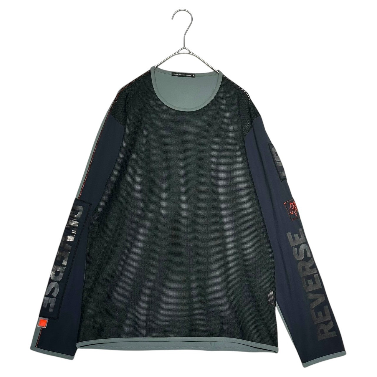 MARITHE FRANCOIS GIRBAUD(マリテフランソワジルボー) 00's Mesh Sleeve Logo Stretch L/S Tee メッシュ 袖ロゴ 長袖 カットソー M5-6878 M ブラック×グレー Y2K Tシャツ