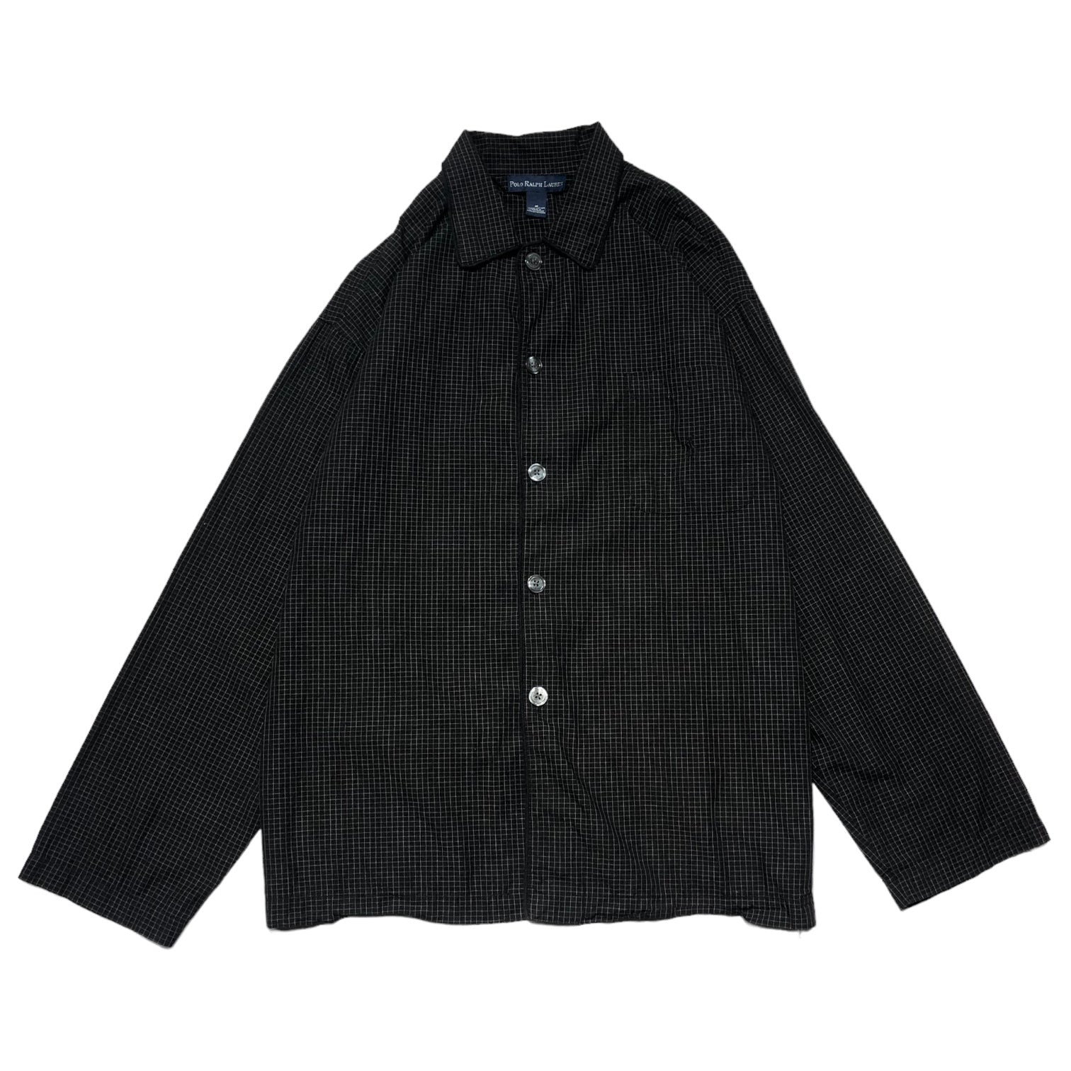 POLO RALPH LAUREN(ポロラルフローレン) 90’s One point logo sleeping shirt ワンポイント ロゴ スリーピング シャツ M ブラック 90年代 チェック ヴィンテージ 長袖 コットン