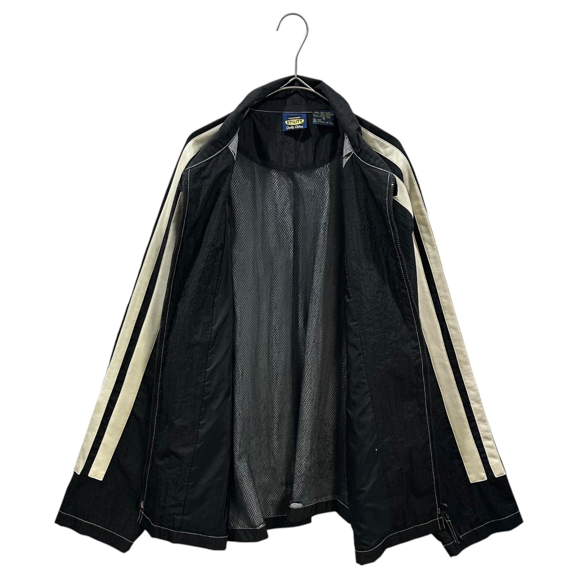 UTILITY Quality Clothing(ユーティリティクオリティクロージング) 1990's "Leather nylon jacket レザー 切替 ナイロン ブルゾン M ブラック×ホワイト 90年代 ヴィンテージ