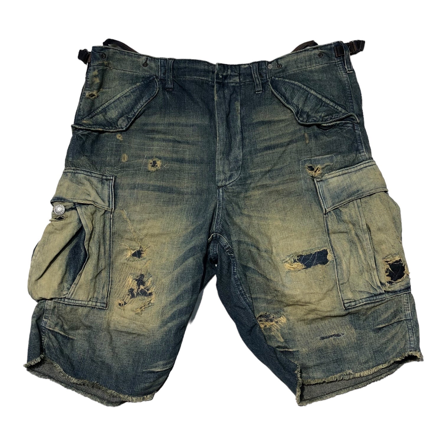 POLO RALPH LAUREN(ポロラルフローレン) Vintage distressed denim cargo shorts ヴィンテージ 加工 デニム カーゴ ショーツ 32 インディゴ ショート パンツ ダメージ加工 ハーフ
