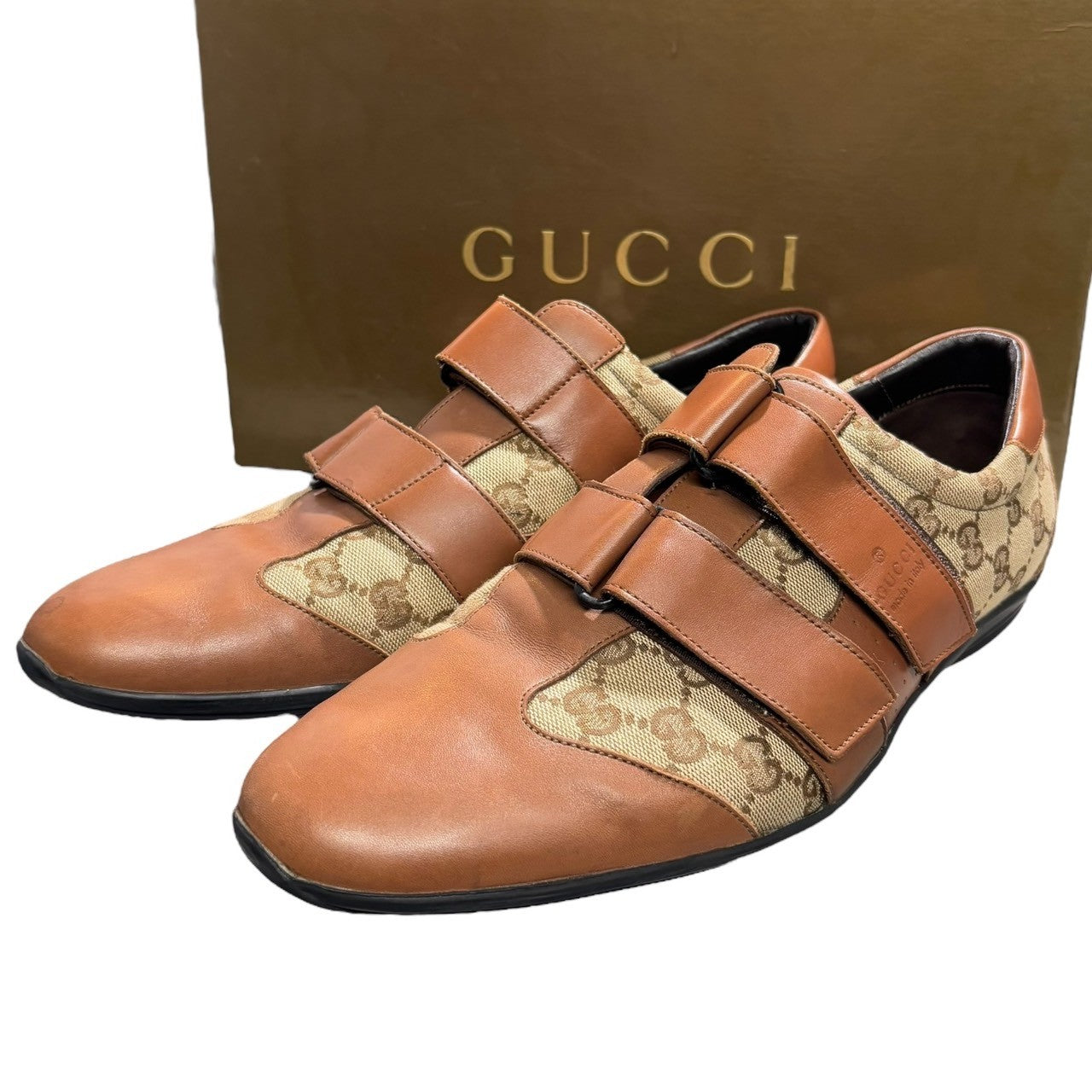 GUCCI(グッチ) GG canvas x leather combination shoes GGキャンバス レザー コンビ シューズ 091835 43 1/2(27.5cm) ブラウン×ベージュ