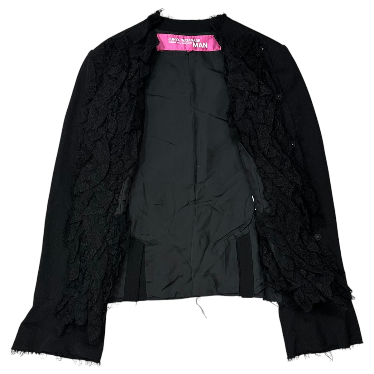 COMME des GARCONS JUNYA WATANABE MAN PINK(コムデギャルソンジュンヤワタナベマンピンク) 2005AW Lace No-Collar Inner Jacket インナー レース ノーカラー ジャケット UP-J029 S ブラック AD2005