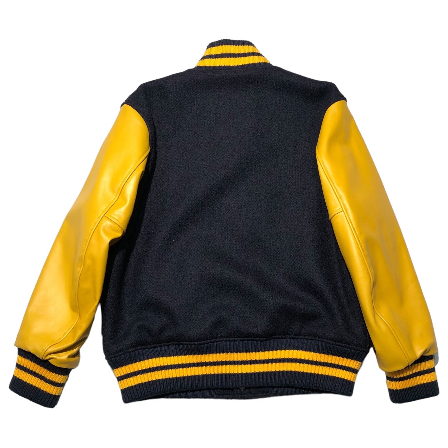 WHITESVILLE(ホワイツビル) "UCLA" wool melton award jacket ウール メルトン アワード ジャケット WV13986 38(M程度) ネイビー×イエロー スタジャン レザー 本革 東洋エンタープライズ