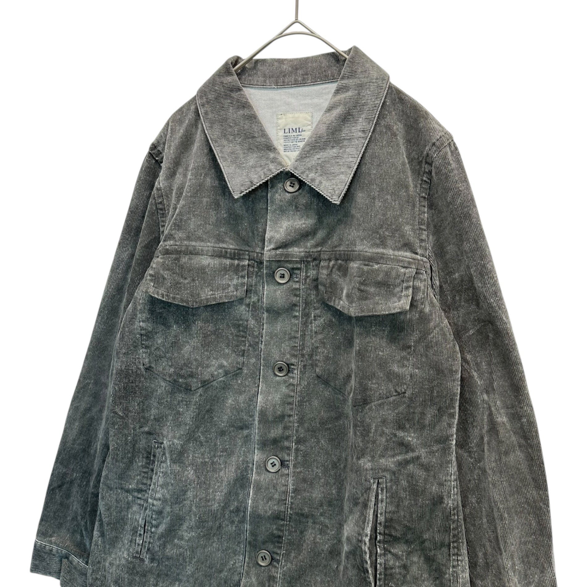 LIMI feu(リミフゥ) Flap Pocket Corduroy Jacket フラップポケット コーデュロイ ジャケット LJ-J23-006 S グレー USED加工