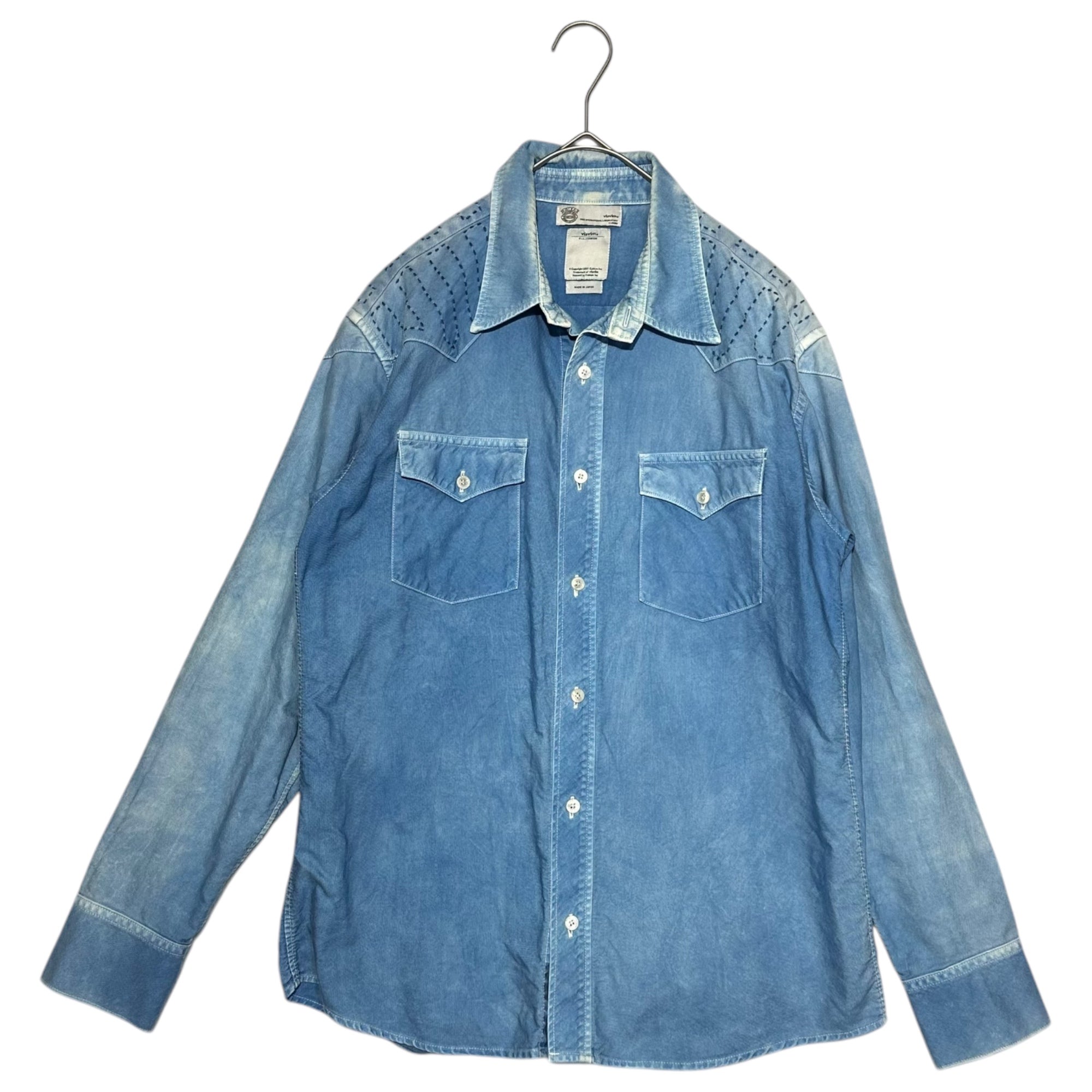 VISVIM(ビズビム/ヴィズヴィム) Sashiko Western Cotton L/S Shirt 刺し子 ウエスタン コットン 長袖 シャツ VS000 919 2 スカイブルー サシコ