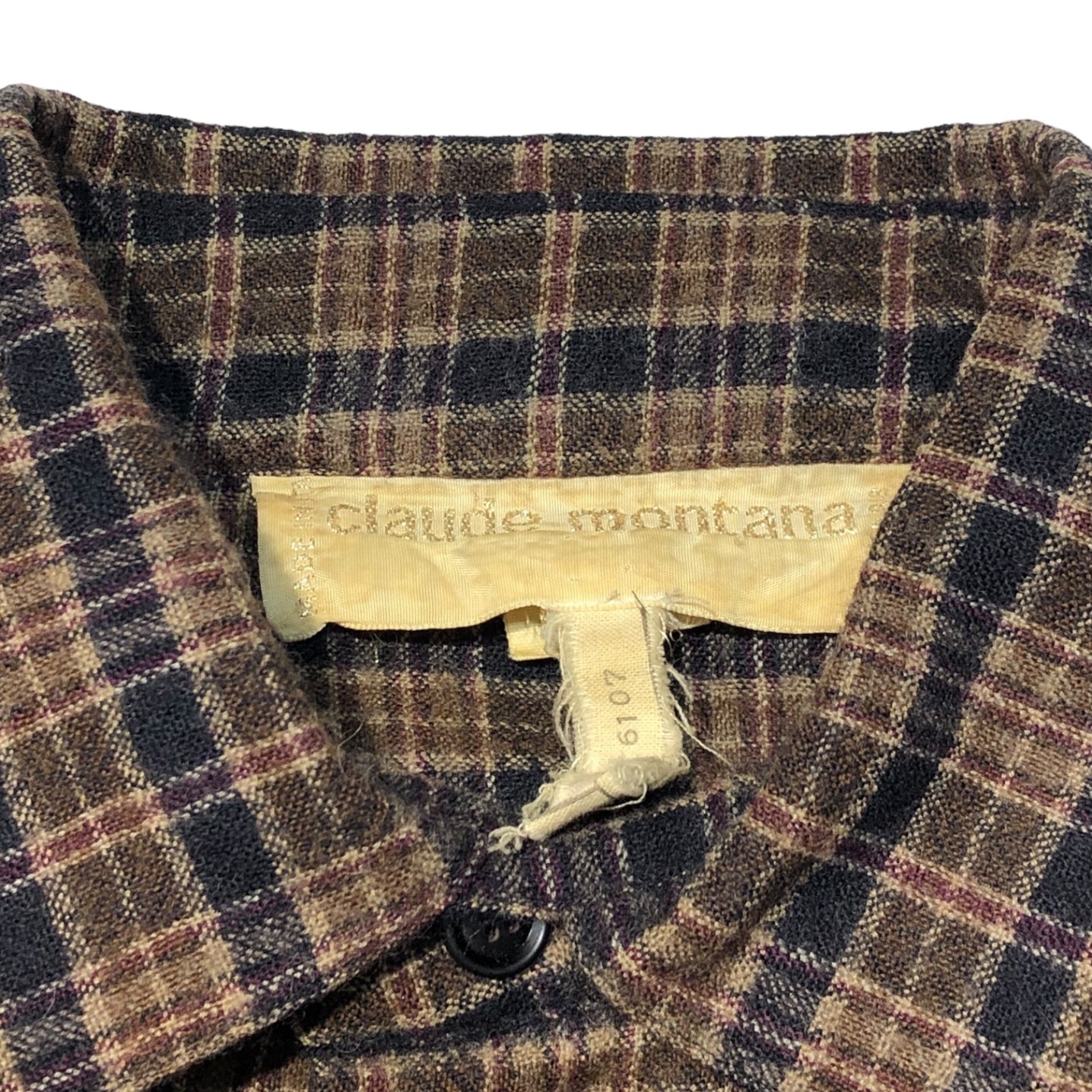 CLAUDE MONTANA(クロードモンタナ) 80's Wool check pullover short blouson ウール チェック プルオーバー 短丈 ブルゾン MOD.713 ART.6107 表記なし(L~XL程度) ブラウン×ブラック MADE IN ITALY