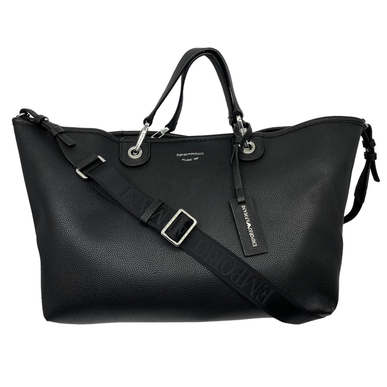 EMPORIO ARMANI(エンポリオアルマーニ) 2WAY トートバッグ エコレザー A4収納 ショルダー ストラップ ブラック 補修跡有