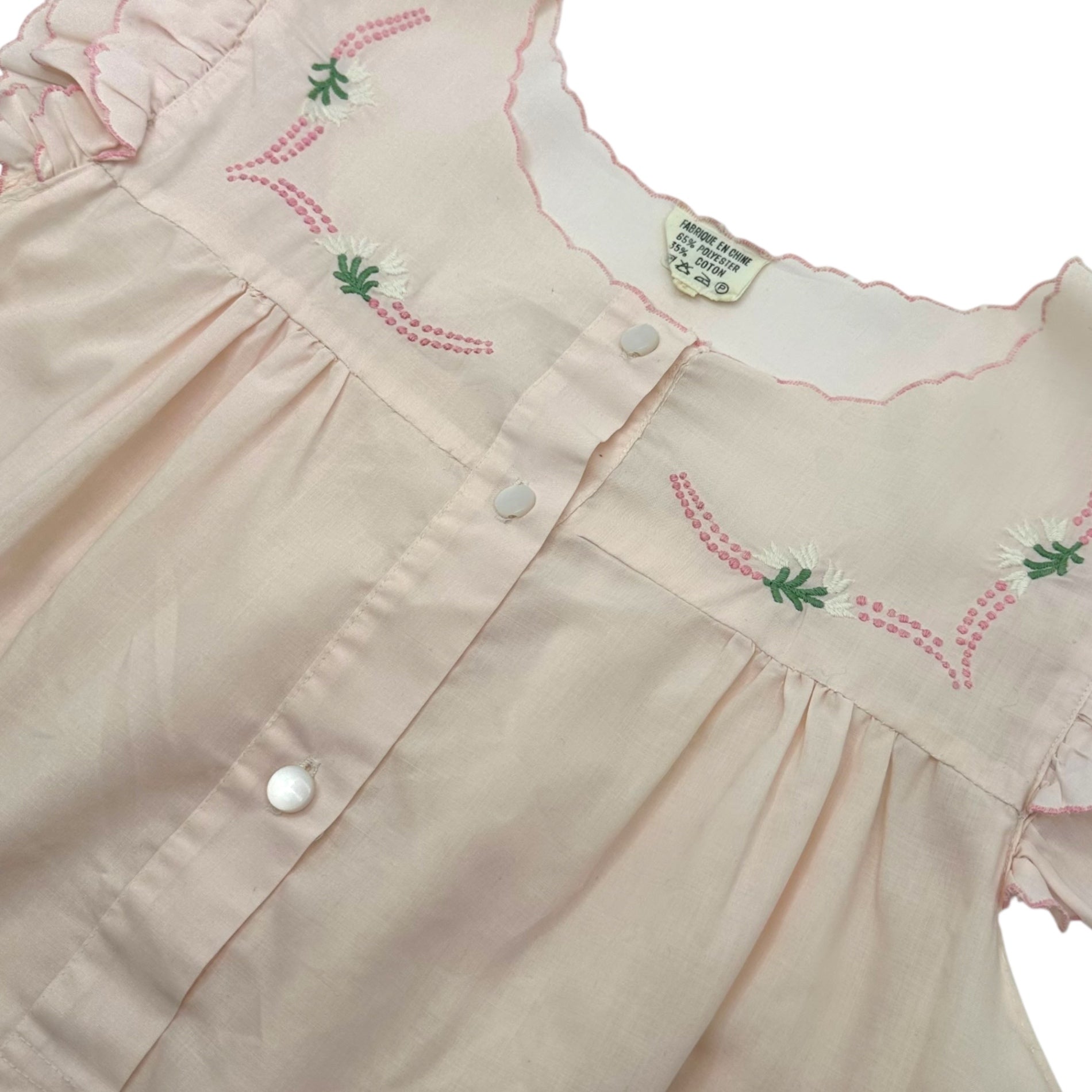 Euro vintage(ヨーロッパヴィンテージ) ten_70's~pale pink ruffle sleeve nighty maxi dress 淡いピンクのフリル袖のナイティドレスワンピース M~Lサイズ程度 ピンク