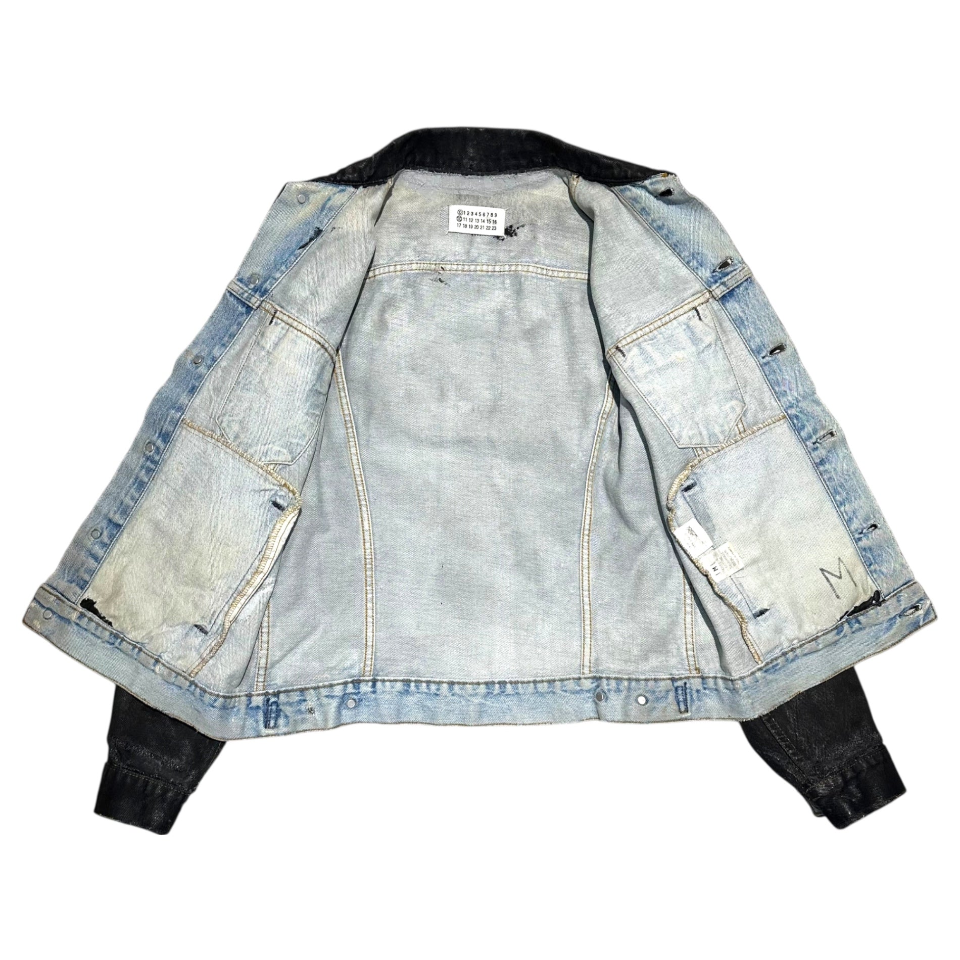 【SALE対象外】Maison Martin Margiela(メゾン マルタンマルジェラ) 2000SS ⓪ ⑩ Artisanal Paint Denim Trucker Jacket アーティザナル 再構築 デニム トラッカー ジャケット 333-48440 M ブラック 00's オリゾンティタグ 本人期 リーバイス3rdモデル ポケット有Ver