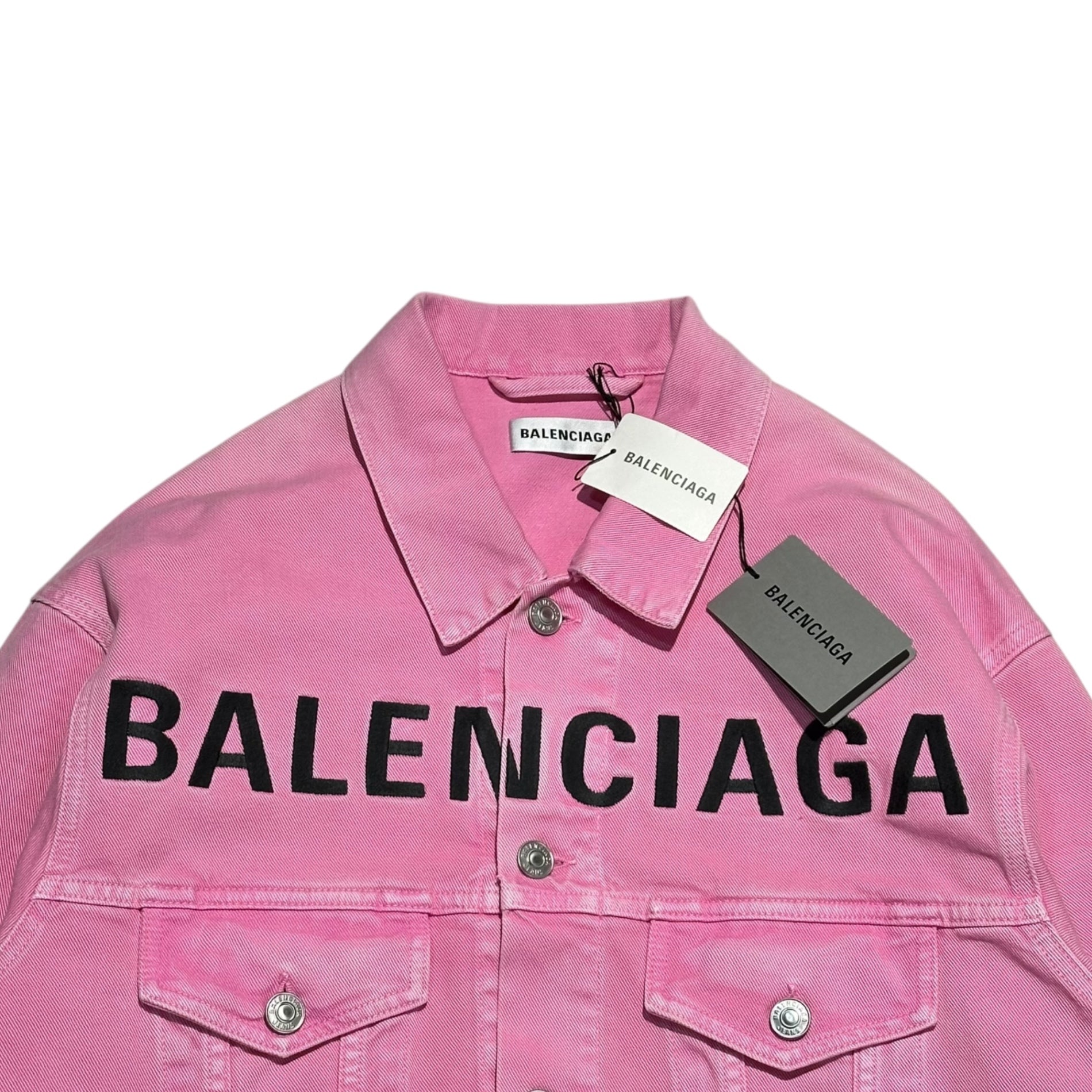 BALENCIAGA(バレンシアガ) 21SS Front Logo Dyed Pink Denim Jacket フロント ロゴ 後染め ピンク デニム ジャケット 594386 TEW37 32 ピンク×ブラック