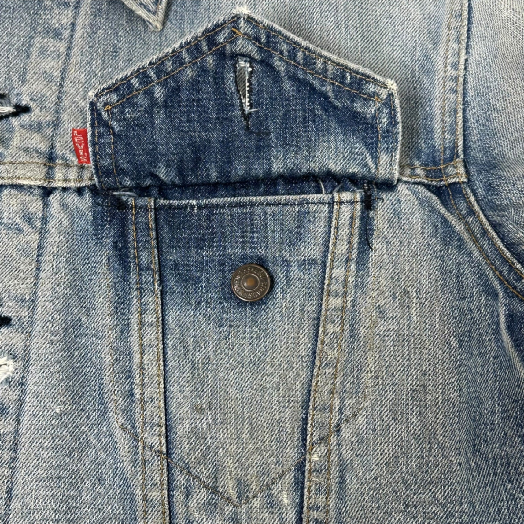 Levi's(リーバイス) 70's 「BORO」 70505 Hard Damaged Lined Blanket Denim Jacket 70年代 ボロ ハードダメージ 裏地 ブランケット デニム ジャケット L~XL程度 ライトインディゴ