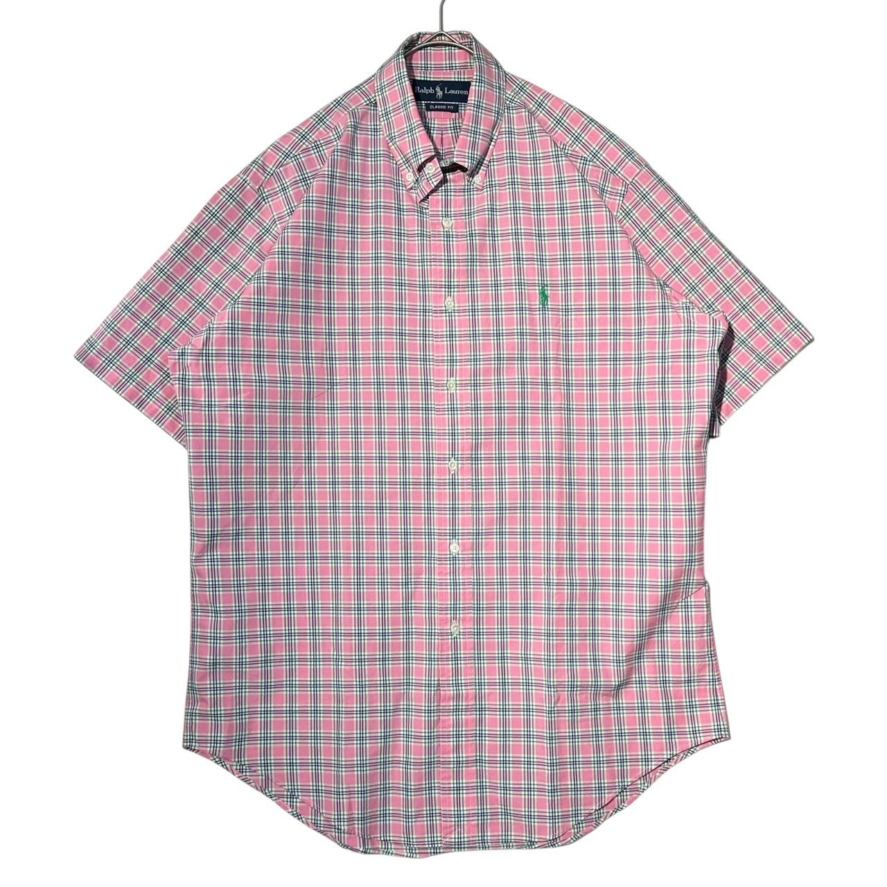 RALPH LAUREN(ラルフローレン) Logo embroidered S/S check shirt ロゴ 刺繍 半袖 チェック シャツ M ピンク