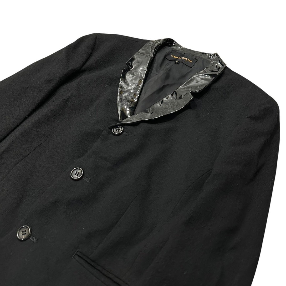 COMME des GARCONS(コムデギャルソン) 1991AW Vinyl-Color 3-Button Wool Jacket ビニール カラー 3ボタン ウール ジャケット GJ-05040S S ブラック AD1991 90s アーカイブ
