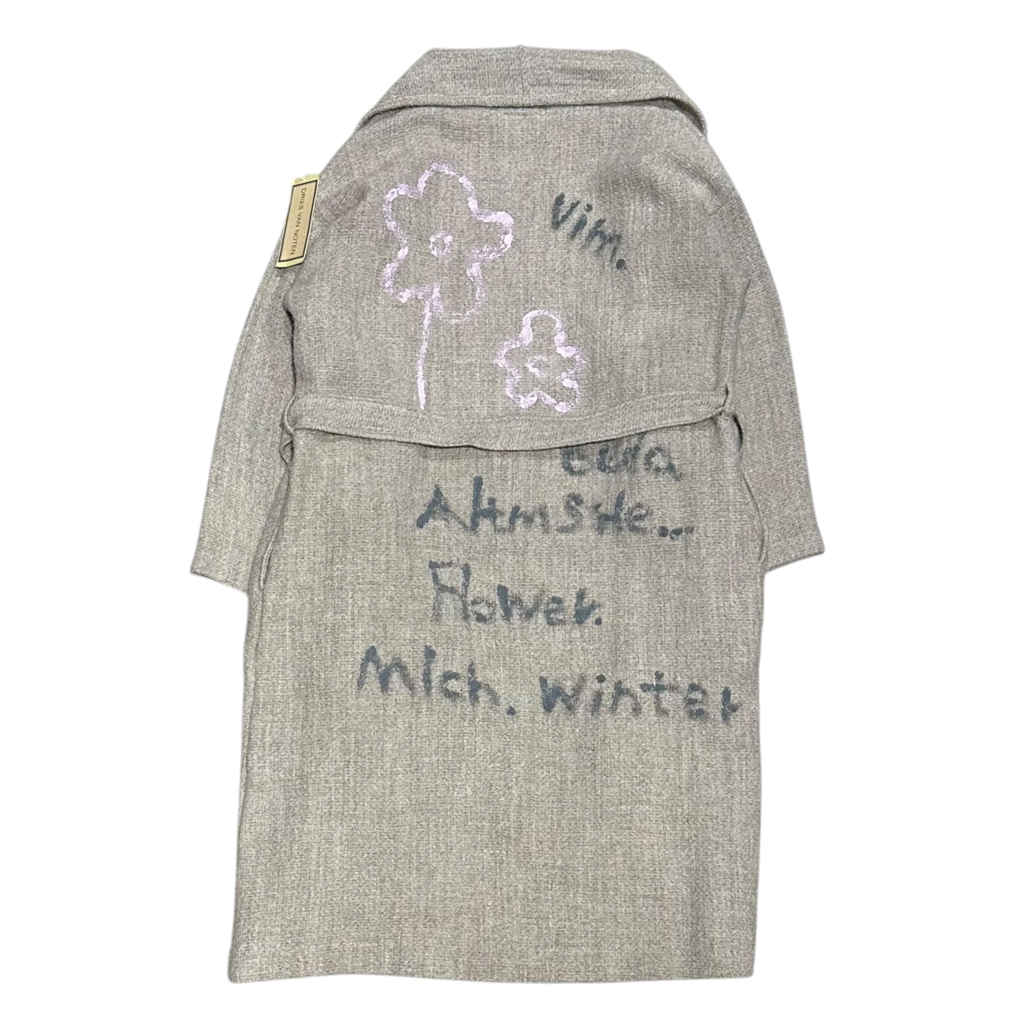 DRIES VAN NOTEN(ドリスヴァンノッテン) 1998AW ”Viburnum” Memorial Graphic Gown Coat メモリアル グラフィック ニット ガウン コート FREE グレー 90's 90年代 アーカイブ ライカ