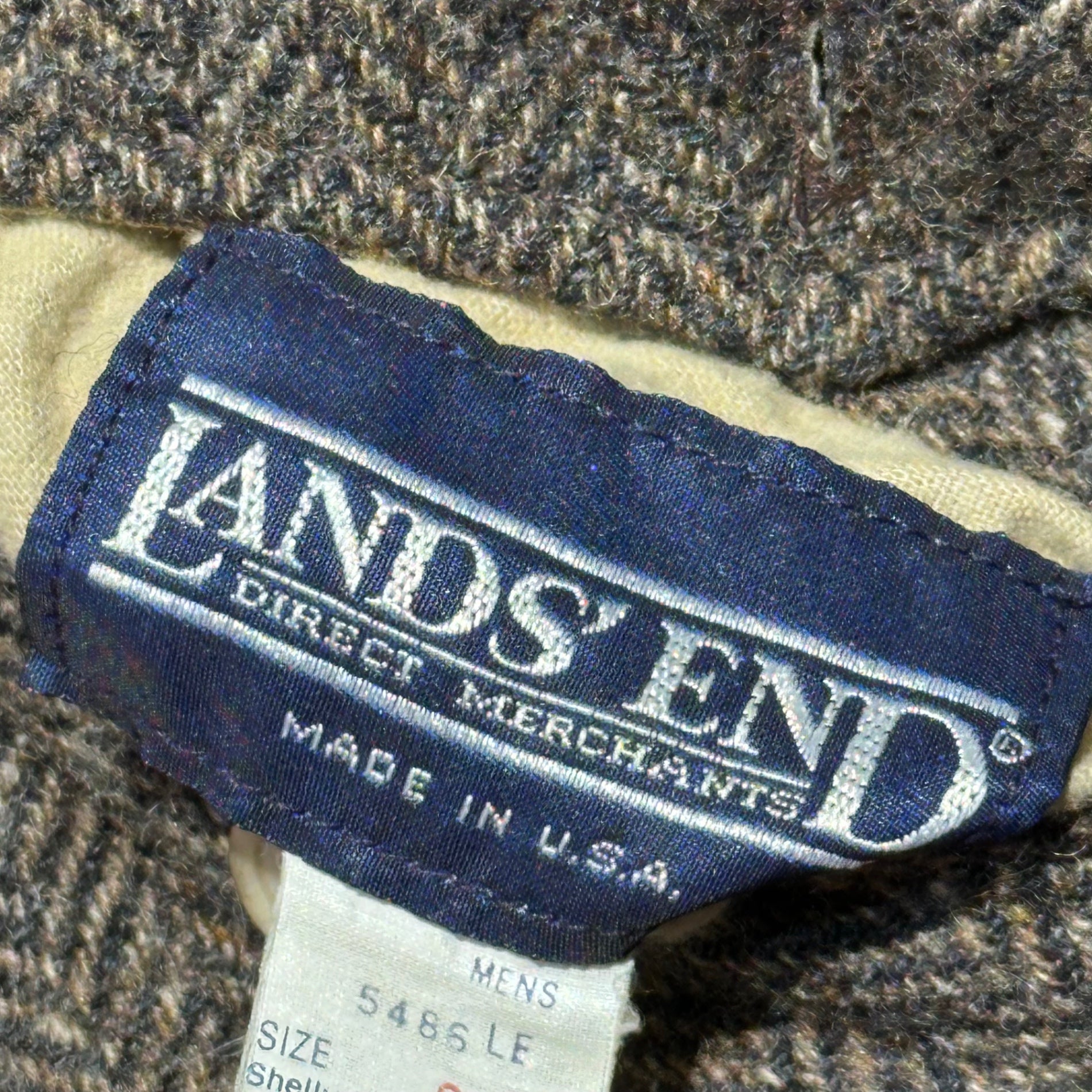 LANDS' END(ランズエンド) 90's USA made Reversible Tweed Harrington Jacket リバーシブル ツイード ハリントン ジャケット 5486LE S ブラウン×ベージュ スイングトップ 90年代 ヴィンテージ