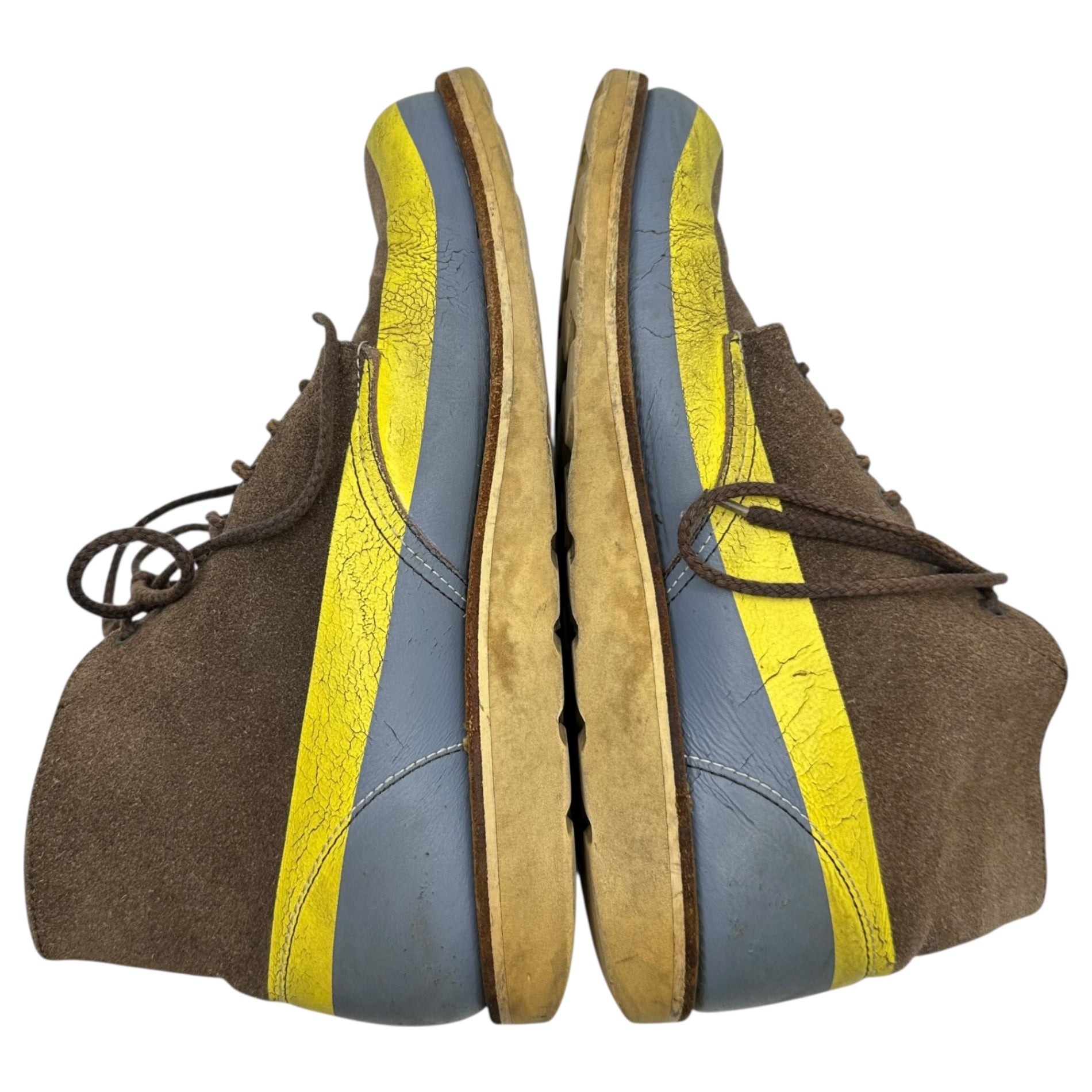 UNDERCOVER(アンダーカバー) 97AW "Leaf" Line Paint Boots リーフ期 ライン ペイント ブーツ M(26cm~26.5cm程度) ブラウン×イエロー 90's 90年代 アーカイブ スウェード