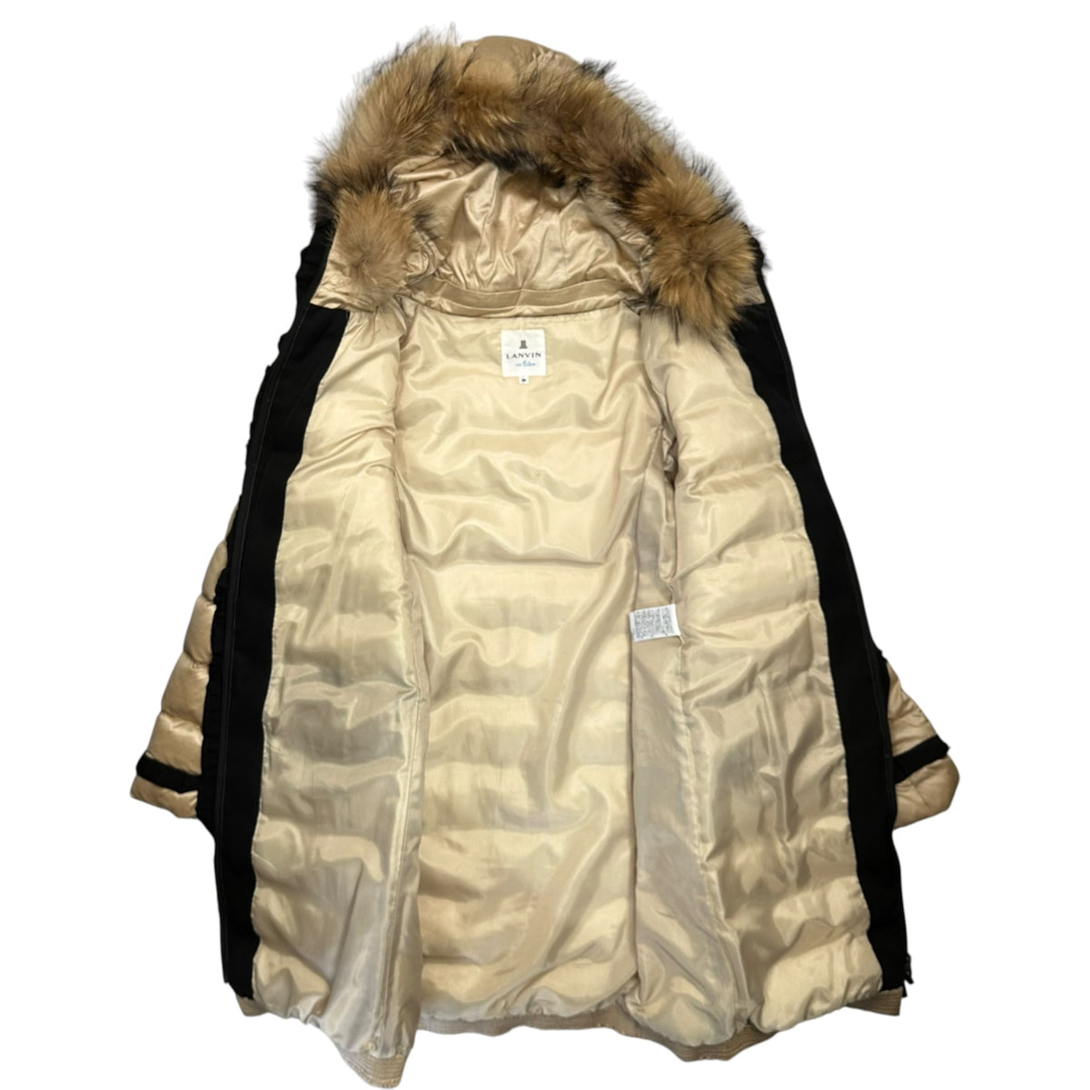 LANVIN en Bleu(ランバンオンブルー) Raccoon Fur-Trimmed Hooded Down Coat ラグーンファー フーデッド ダウン コート 3406108 36(S程度) ベージュ ジャケット