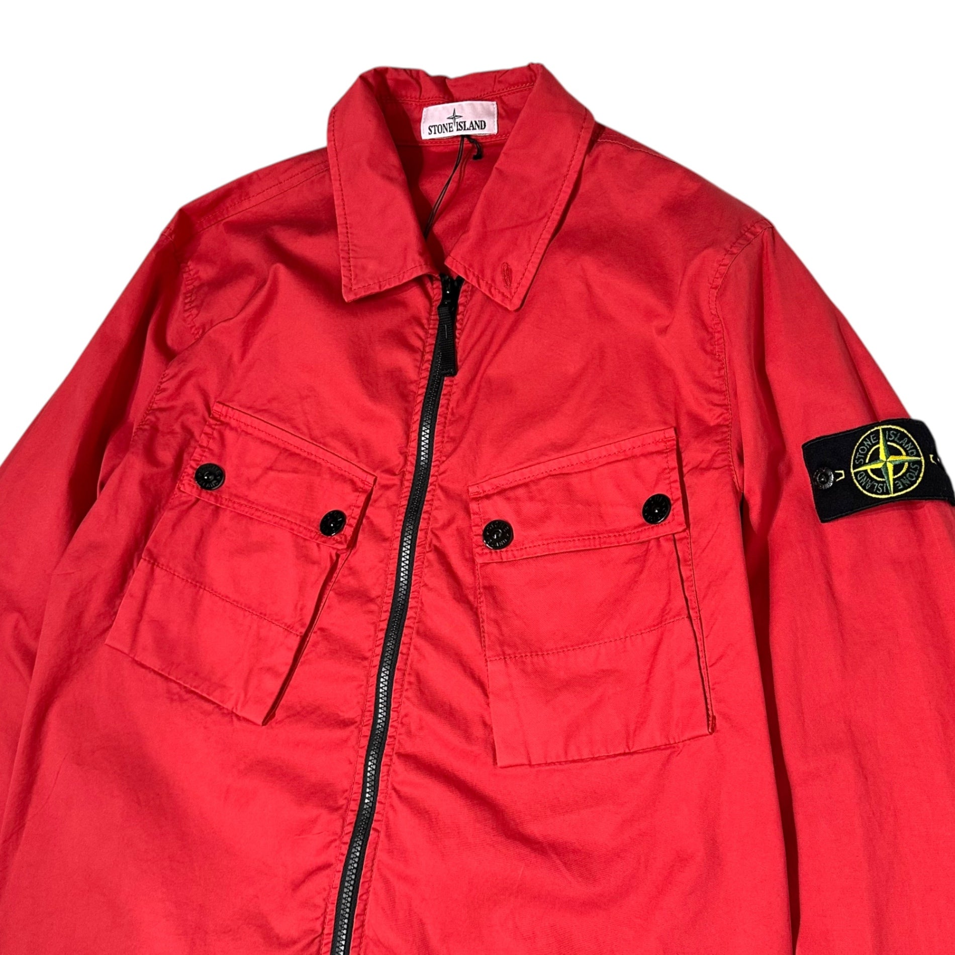 STONE ISLAND(ストーンアイランド) 22AW Patch Pocket Overshirt ポケット ジップ アップ シャツ ジャケット 771510910 L レッド