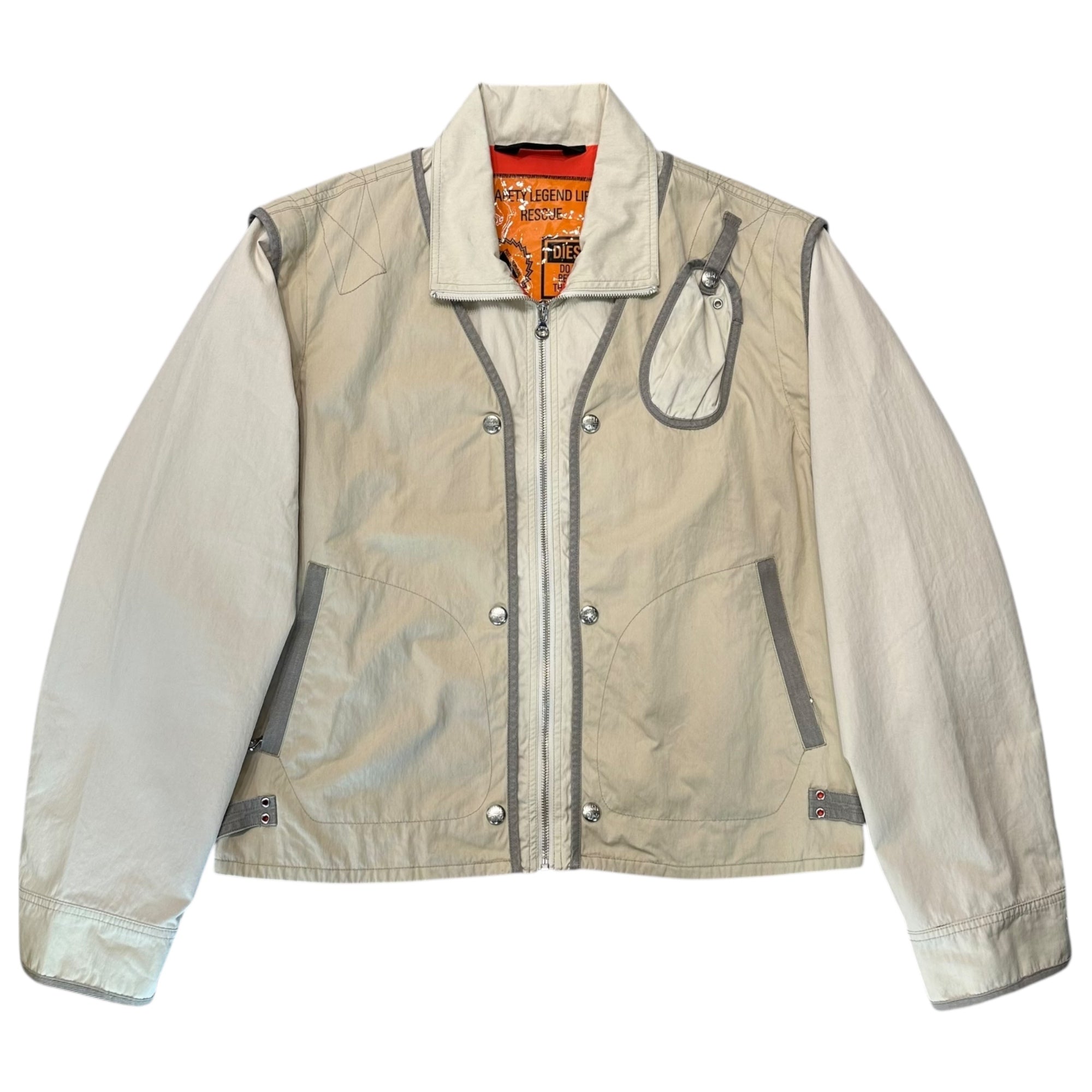 DIESEL(ディーゼル) 22SS J-OHLEN 2WAY MILITARY VEST JACKET ミリタリー ベスト ジャケット A062170JKKH L アイボリー ブルゾン