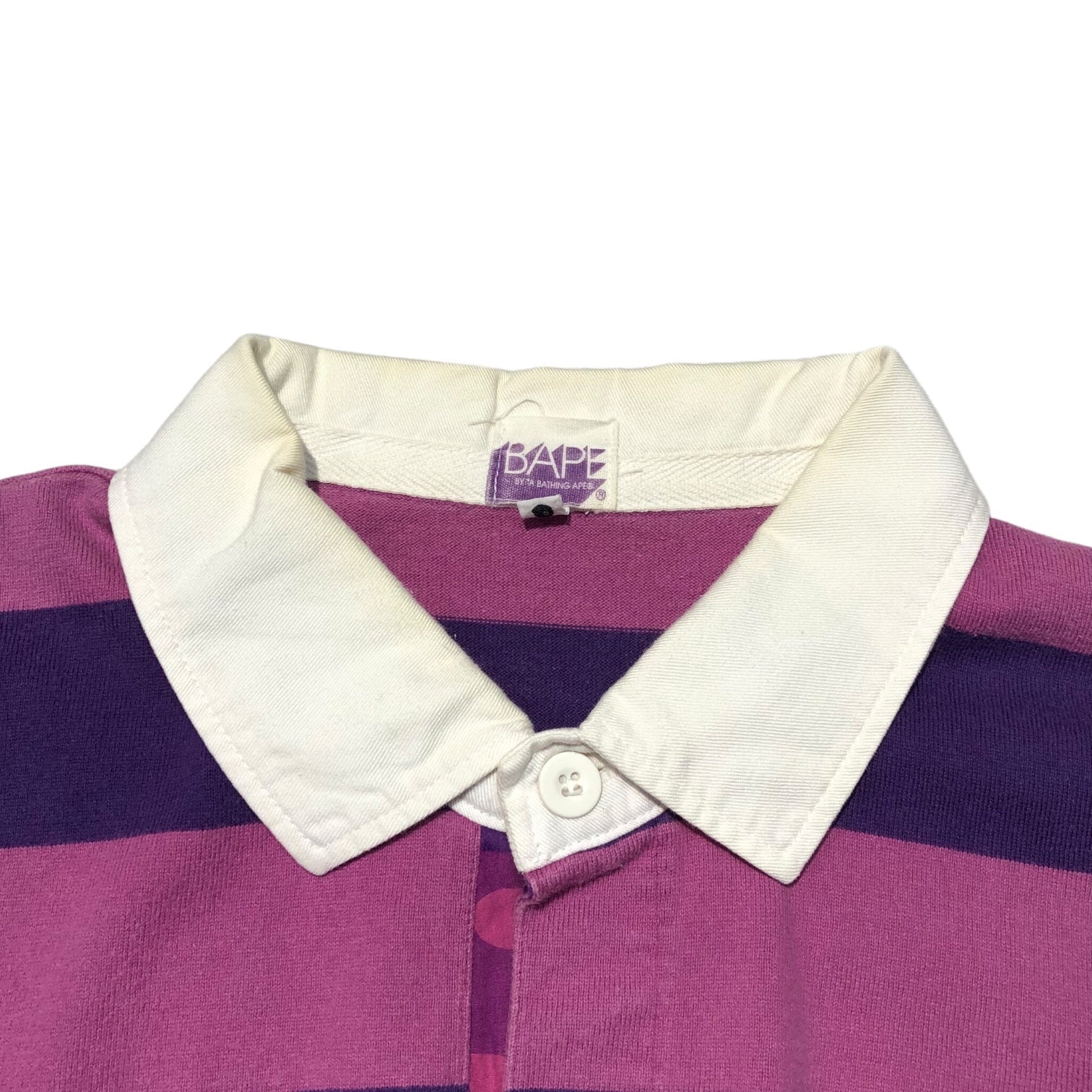 A BATHING APE(アベイシングエイプ) 00's One point logo border rugby shirt ワンポイント ロゴ ボーダー ラガー シャツ L パープル ポロシャツ