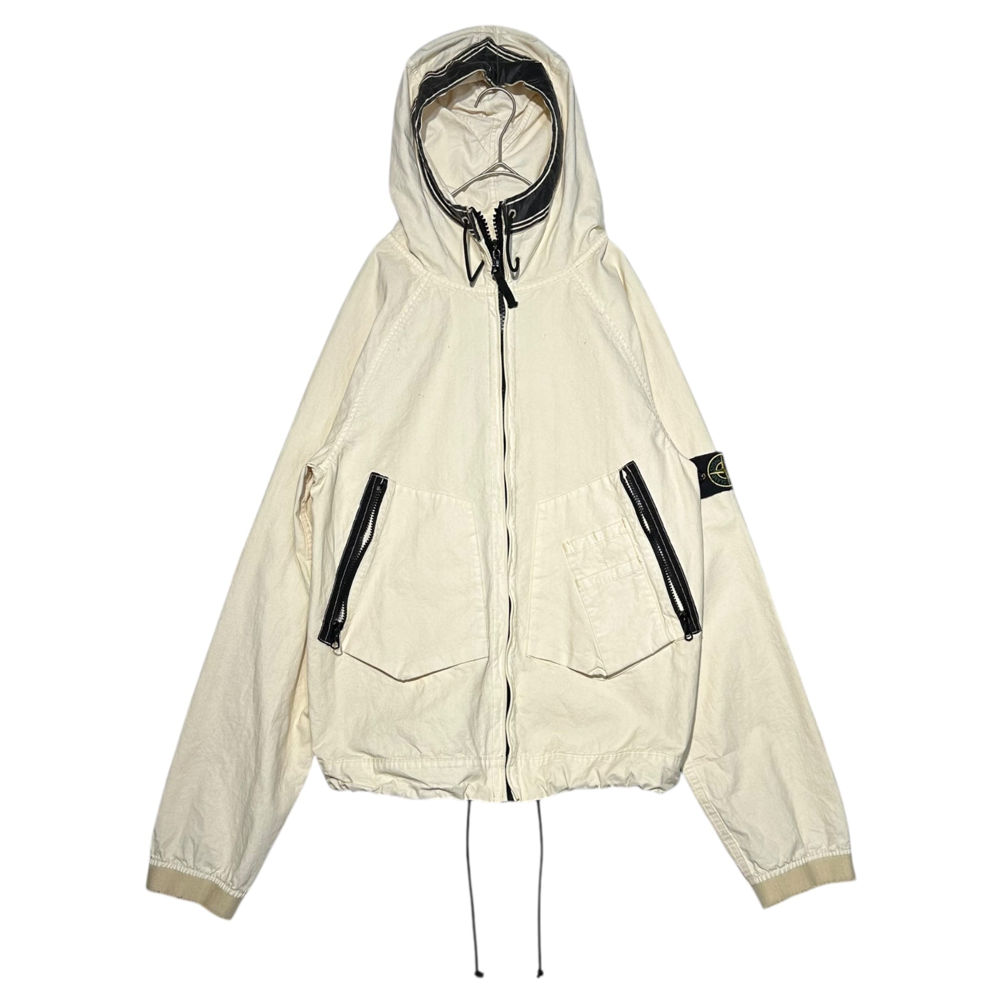 STONE ISLAND(ストーンアイランド) 06SS Cotton Hooded Gimmick Pocket Jacket コットン フーデッド ギミック ポケット ジャケット 4415M239 M アイボリー×ブラック 00's マウンテンパーカー