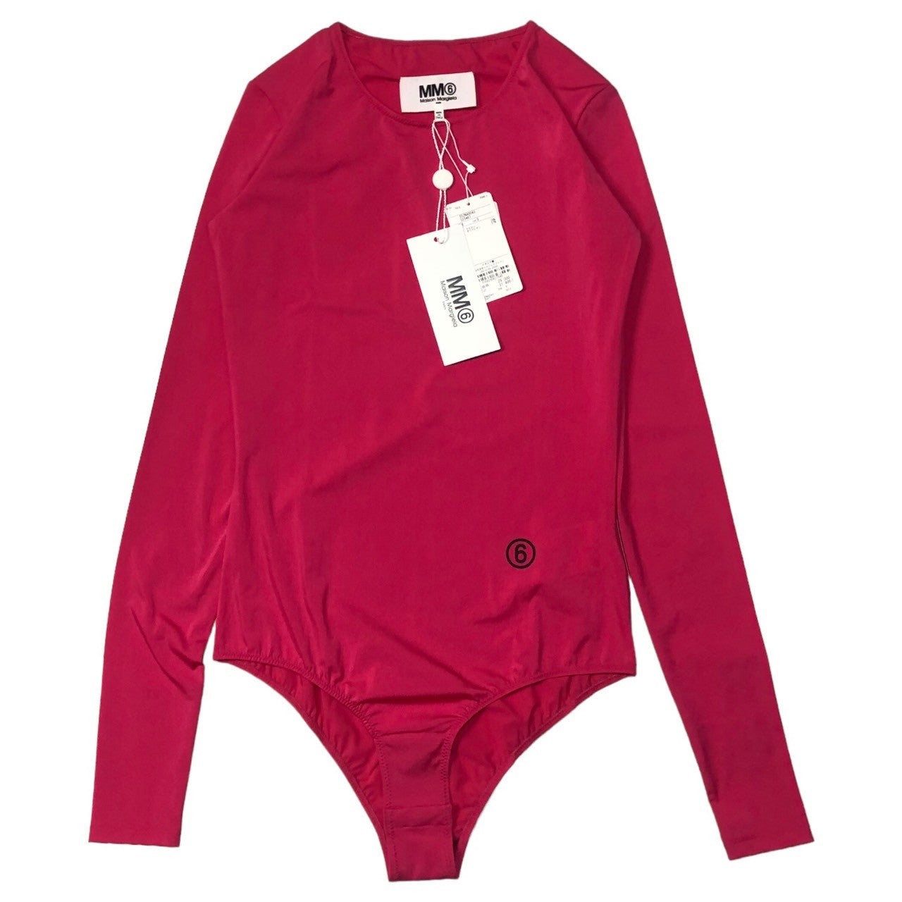 MM6 Maison Margiela(エムエムシックス) 21AW ”6” logo bodysuit ロゴ ボディスーツ S52NA0043 S ショッキング ピンク 長袖 カットソー クルーネック