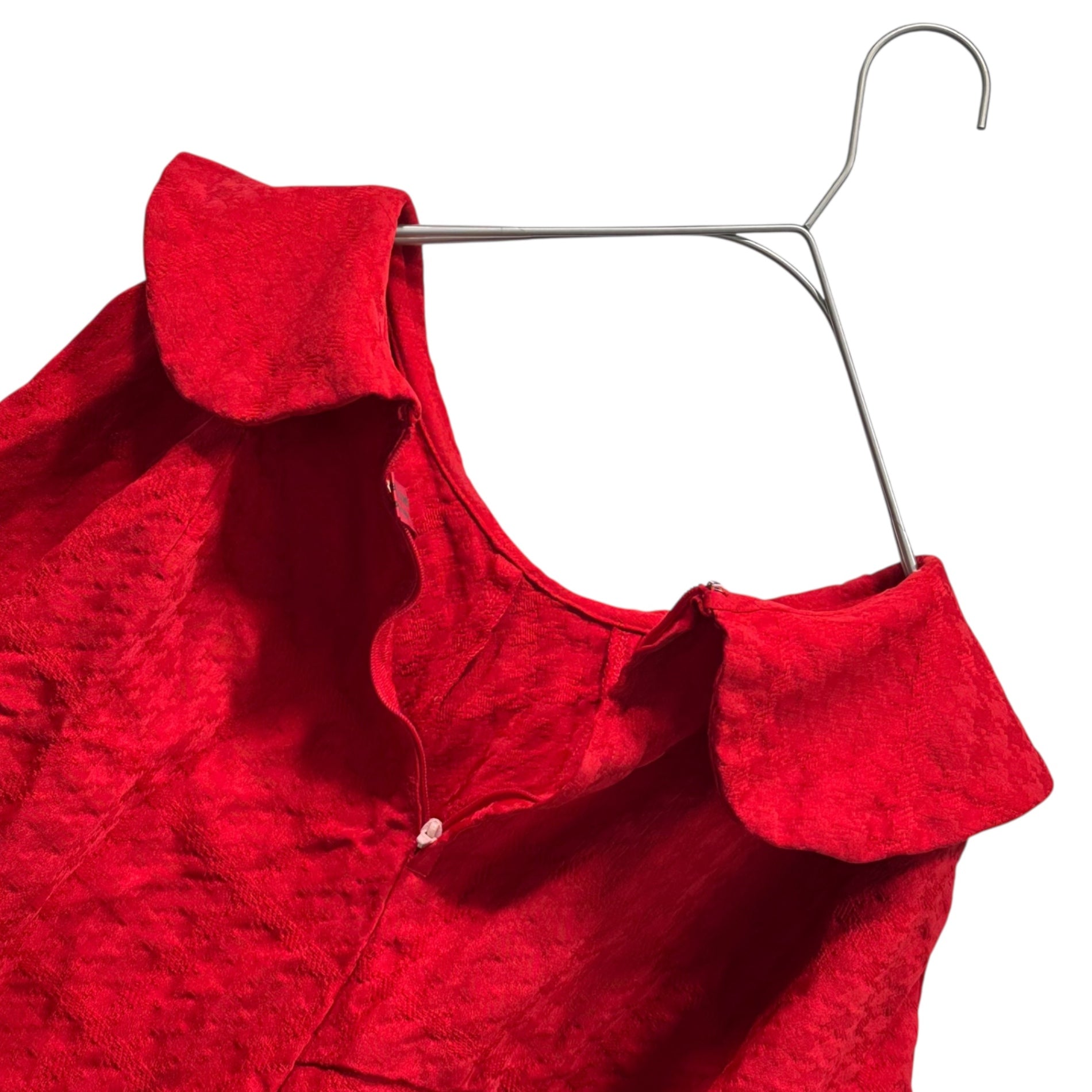 COMME des GARCONS COMME des GARCONS(コムデギャルソンコムデギャルソン) 24AW Polyester Shrink-Resistant Big Round Collar Houndstooth Pattern Dress ポリ縮絨 ビッグ 丸襟 千鳥柄 ワンピース RN-O012 S レッド AD2024 コレクションランウェイ 別色着用アイテム