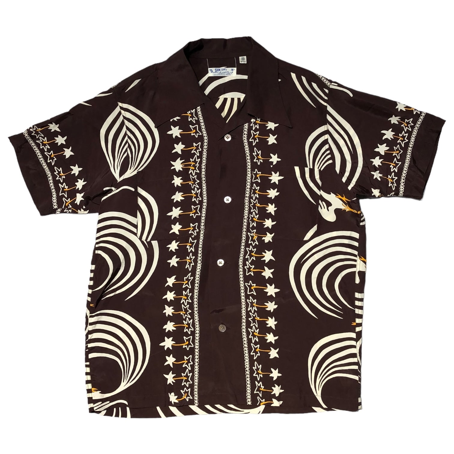 SUN SURF(サンサーフ東洋) 04's LONG TAILED COCK ALOHA SHIRTS アロハシャツ SS31599 XS ブラウン×アイボリー