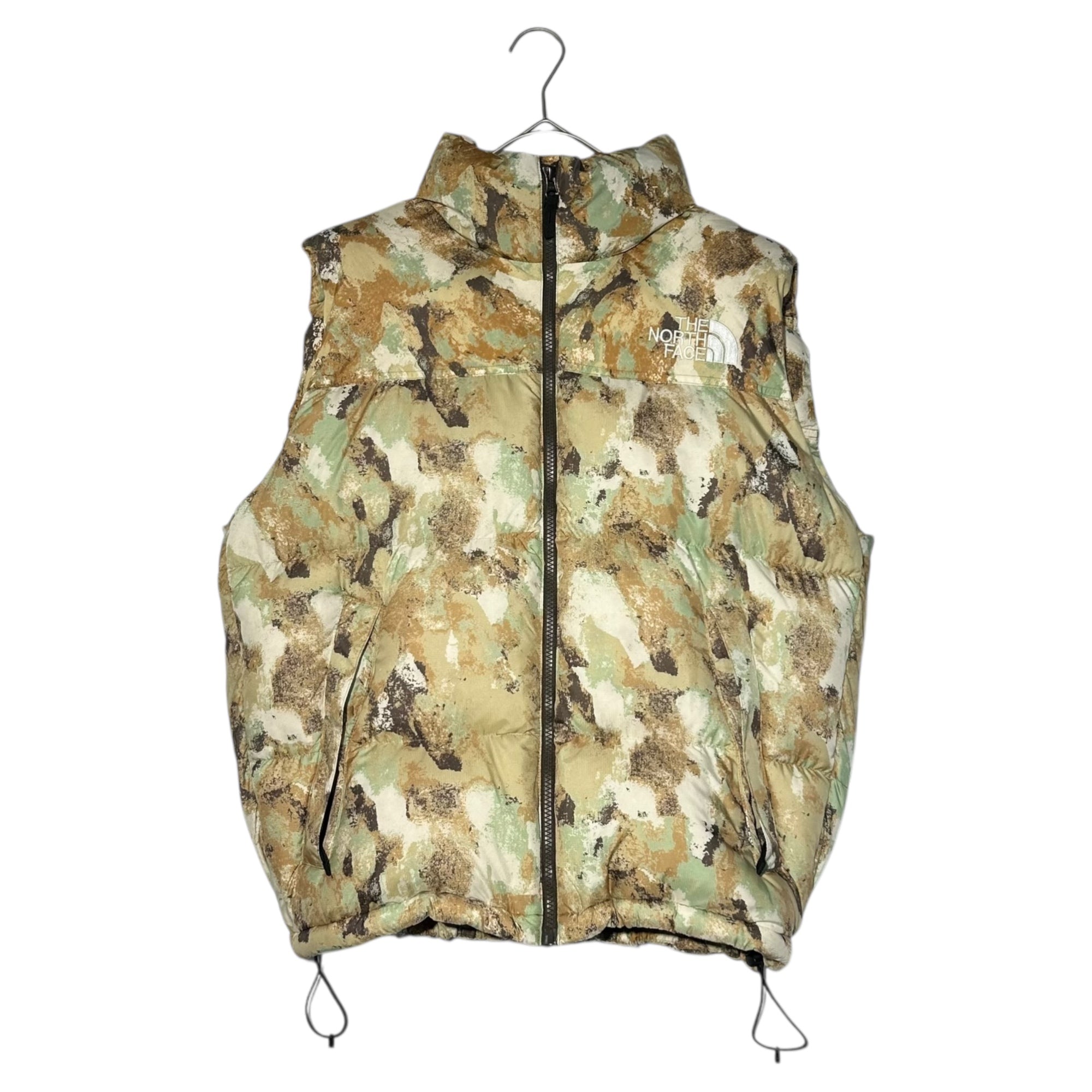 THE NORTH FACE(ノースフェイス) NV NUPTSE VEST ノベルティー ヌプシ ダウンベスト 総柄 ジップアップ ND92339 M ベージュ×グリーン