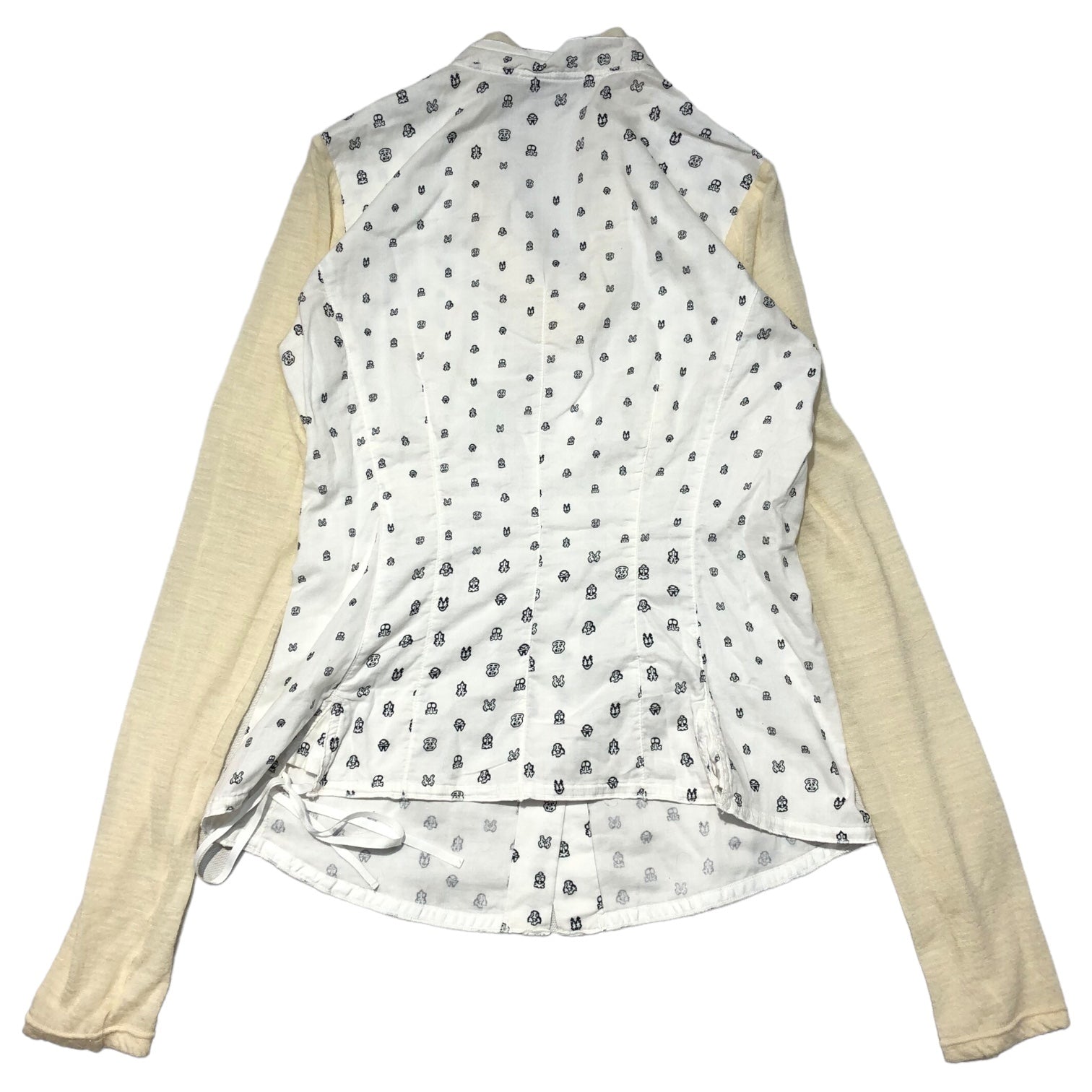 MARITHE FRANCOIS GIRBAUD(マリテフランソワジルボー) 00's lower knit switching shirt フラワー ニット 切替 シャツ F7-5209 M ホワイト×アイボリー Y2K ドクロ柄 ブラウス