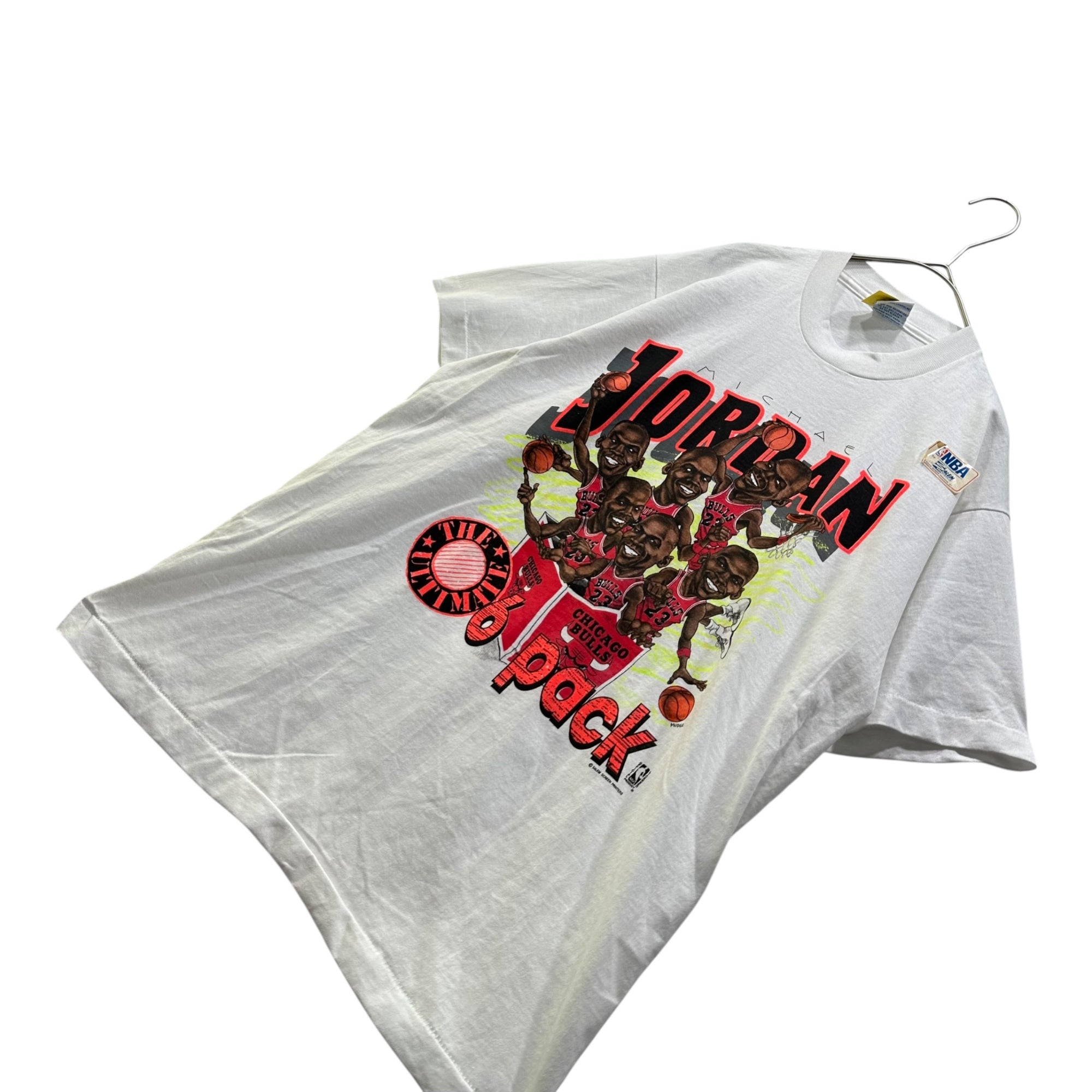 VINTAGE(ヴィンテージ) 90s Michael Jordan Six-Pack Character T-Shirt 90年代 マイケルジョーダン 6パック キャラクター Tシャツ L ホワイト×レッド デッドストック