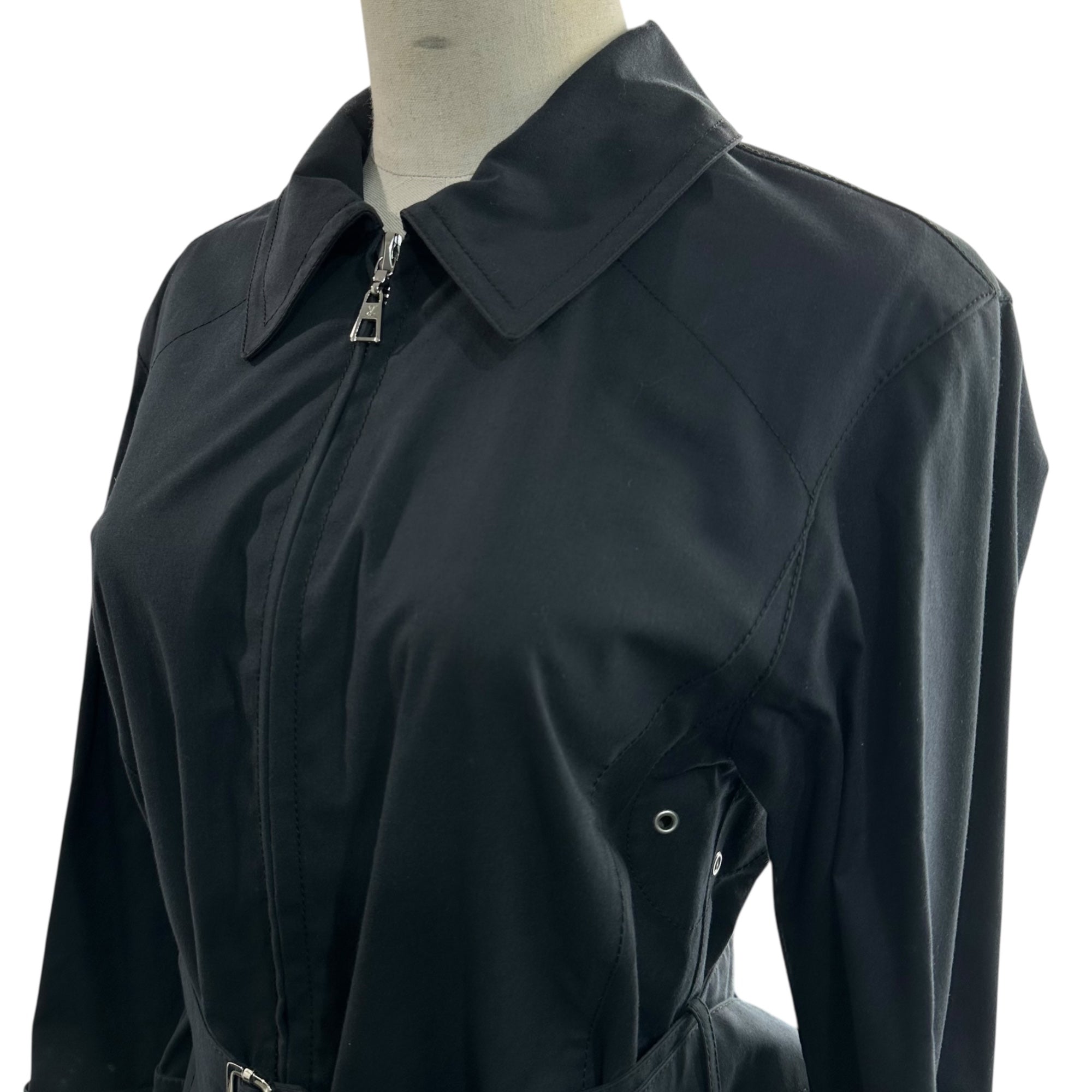 LOUIS VUITTON(ルイヴィトン) Monogram Zip-Up Coated Coat モノグラム ジップアップ ゴム引き コート 34(XS~S程度) ブラック ベルテッド マッキントッシュ ゴム引き