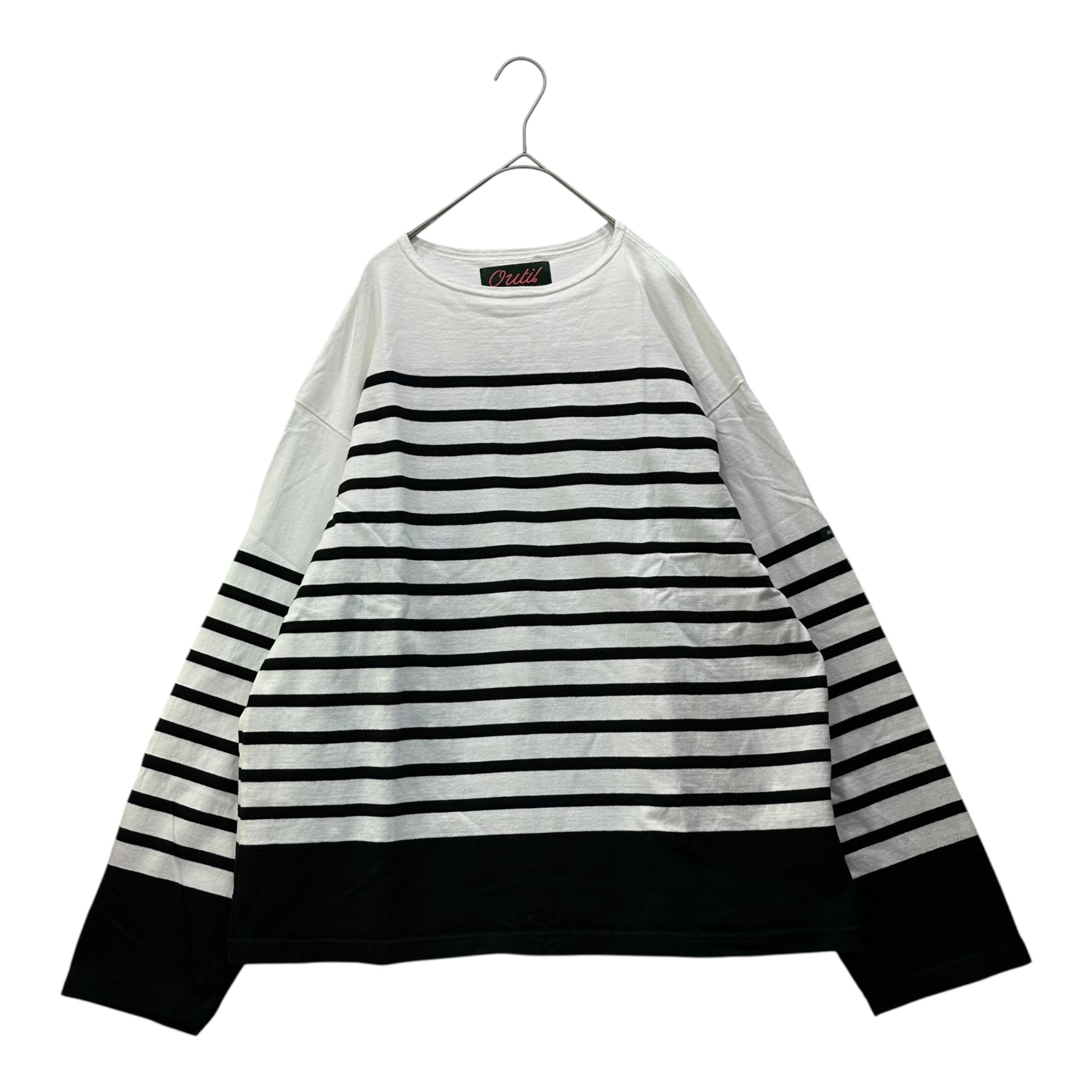 OUTIL(ウティ) TRICOT AAST 長袖 ボーダー バスク シャツ 1 ホワイト×ブラック Tシャツ カットソー