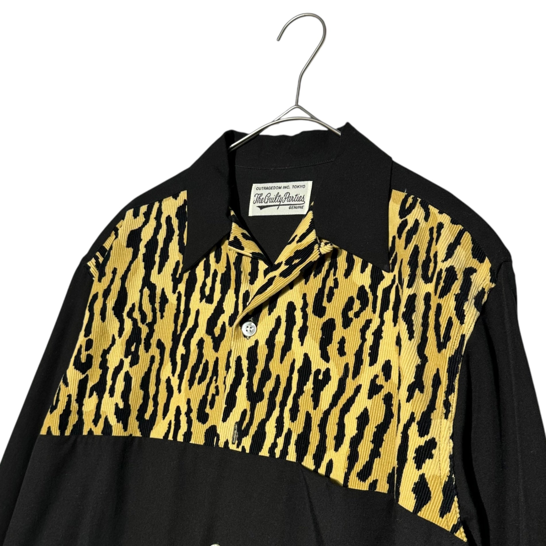 WACKO MARIA(ワコマリア) TWO-TONE 50'S SHIRT leopard switching ツートーン 50年代モチーフ シャツ レオパード 切替 S ブラック×ベージュ