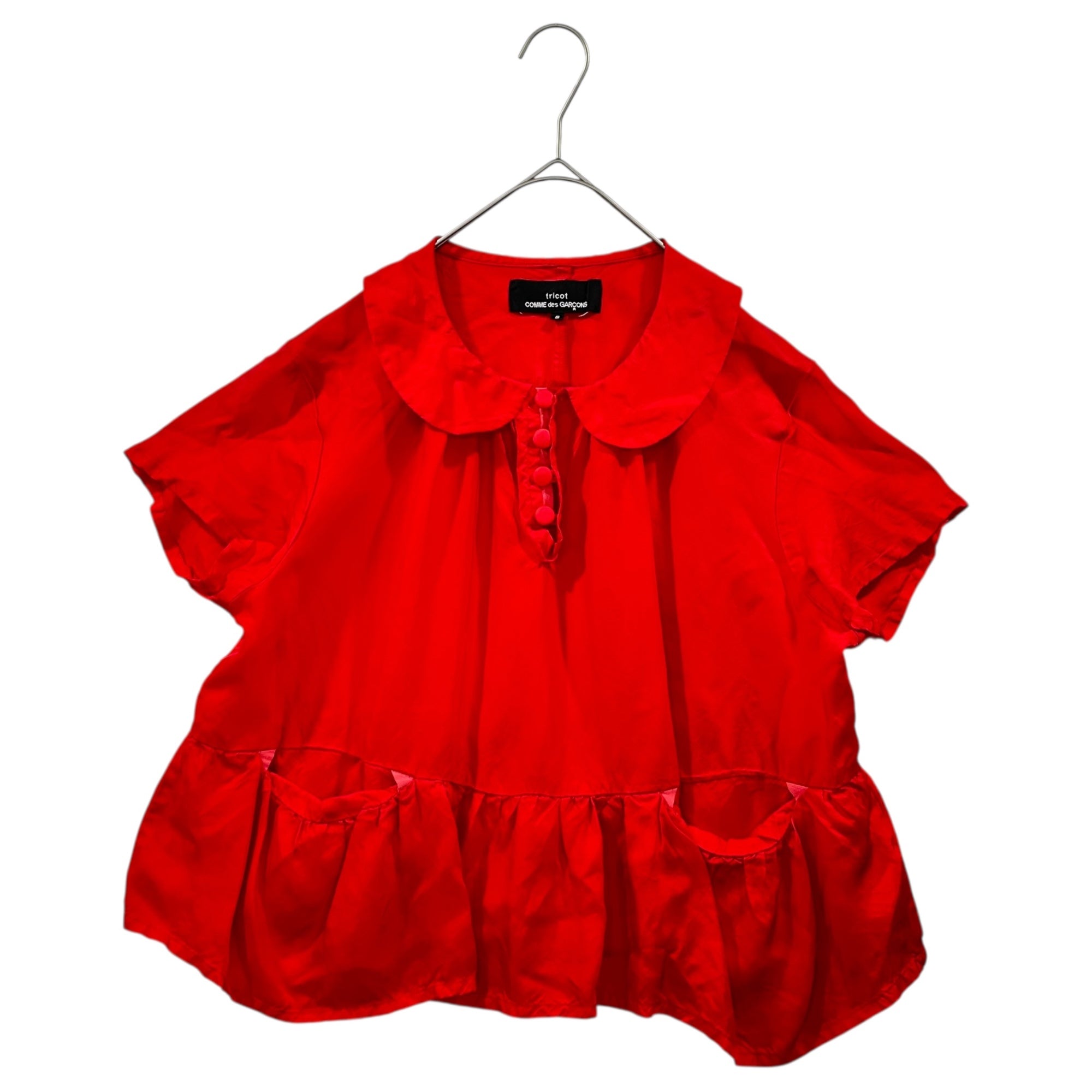 tricot COMME des GARCONS(トリココムデギャルソン) 09AW Front Pocket Round Collar Cupro Blouse フロントポケット 丸襟 キュプラ ブラウス TD-B036 S レッド AD2009