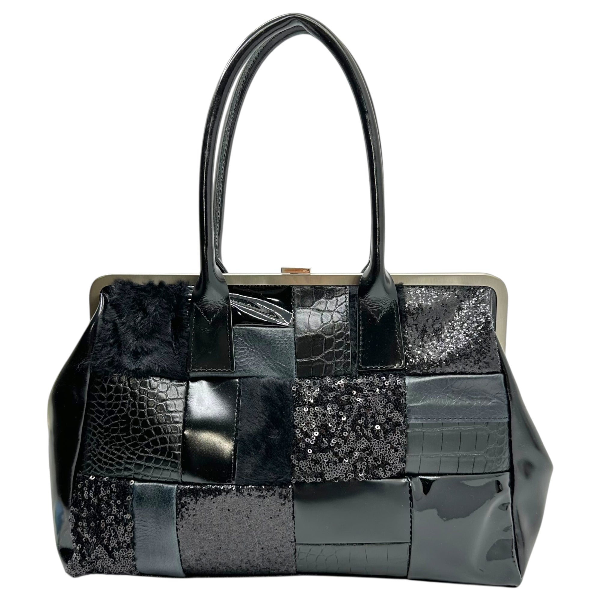 tricot COMME des GARCONS(トリココムデギャルソン) Patchwork Gama-guchi Handbag パッチワーク がま口 ハンドバッグ JN-K202 ブラック