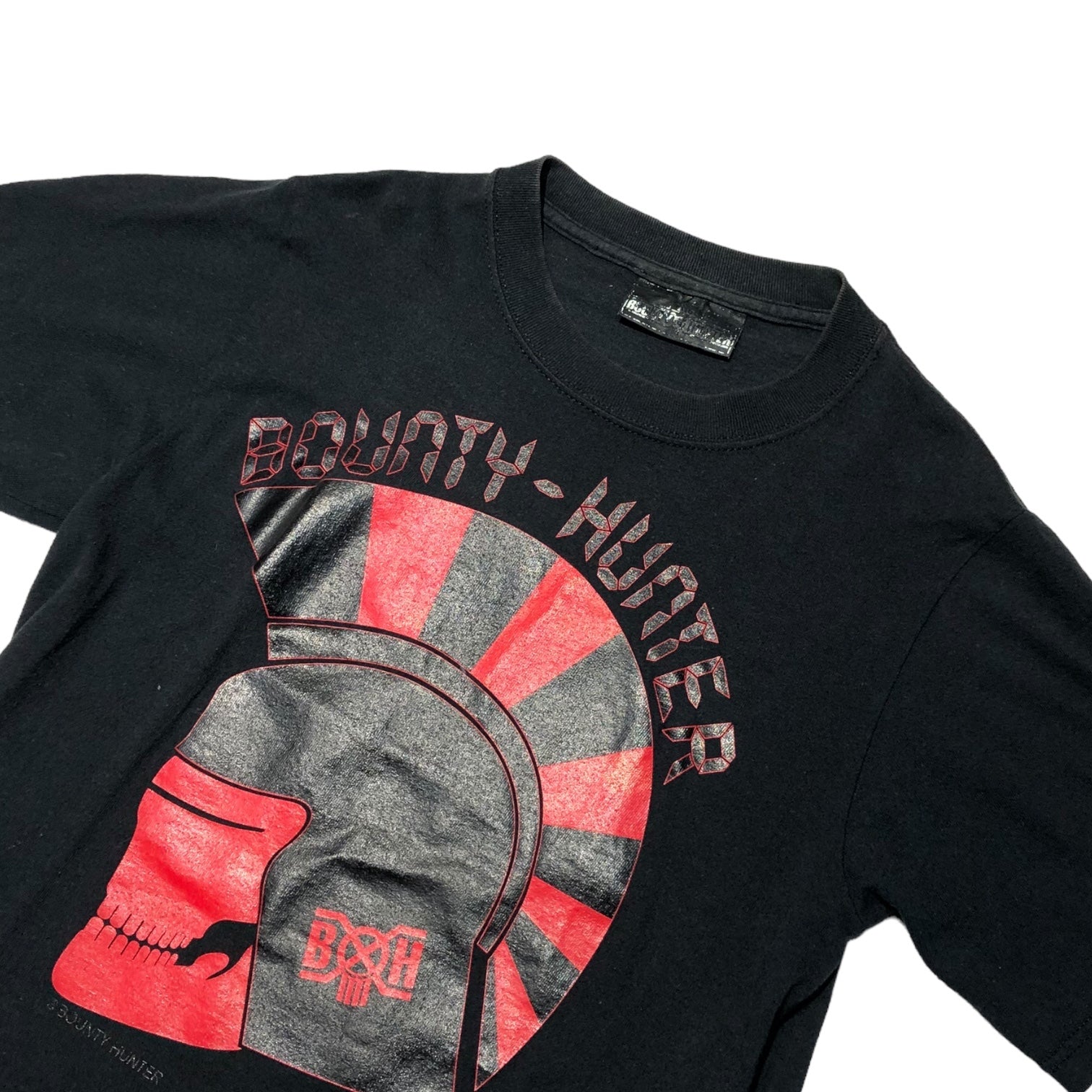 BOUNTY HUNTER(バウンティーハンター) mohawk helmet skull t-shirt モヒカンヘルメットスカルTシャツ 印字消え(S程度) ブラック×レッド