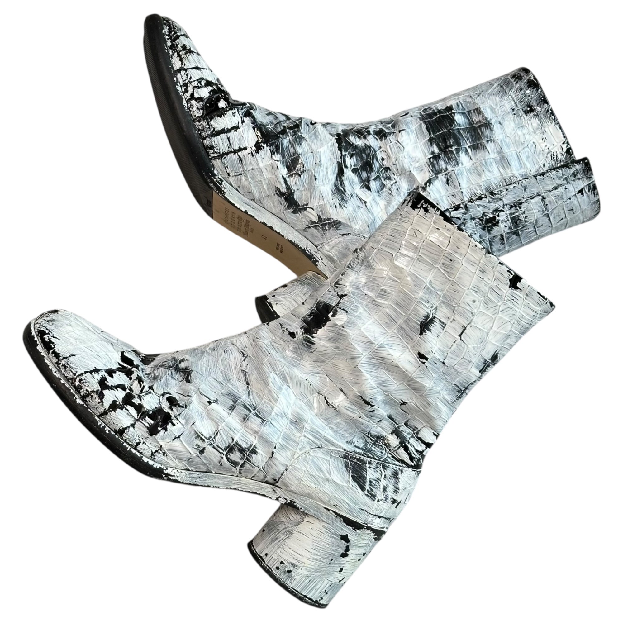 MAISON MARGIELA(メゾンマルジェラ) 21AW TABI BOOTS - Crocodile Embossed Leather Bianquet 足袋 ブーツ クロコ 型押し レザー ペンキ S57WU0132 43(27.5cm程度) ホワイト×ブラック