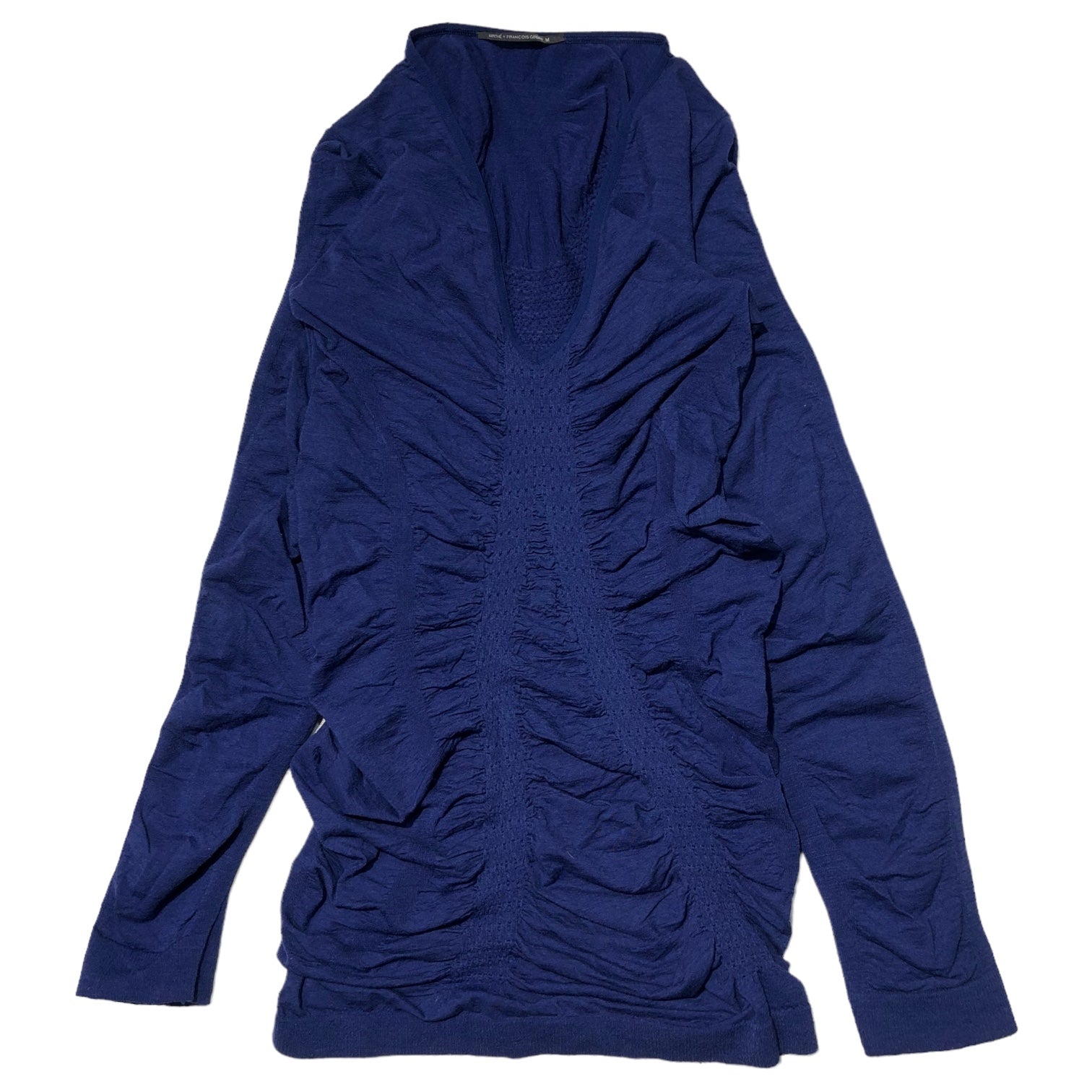 MARITHE FRANCOIS GIRBAUD(マリテフランソワジルボー) 00's Gathered V neck cut and sew ギャザー Vネック カットソー F7-6534 M ブルー Y2K ニット ギミック