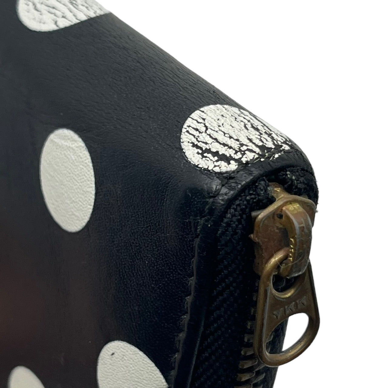 COMME des GARCONS(コムデギャルソン) ラウンドファスナードットウォレット/長財布/水玉 ブラック×ホワイト スペイン製